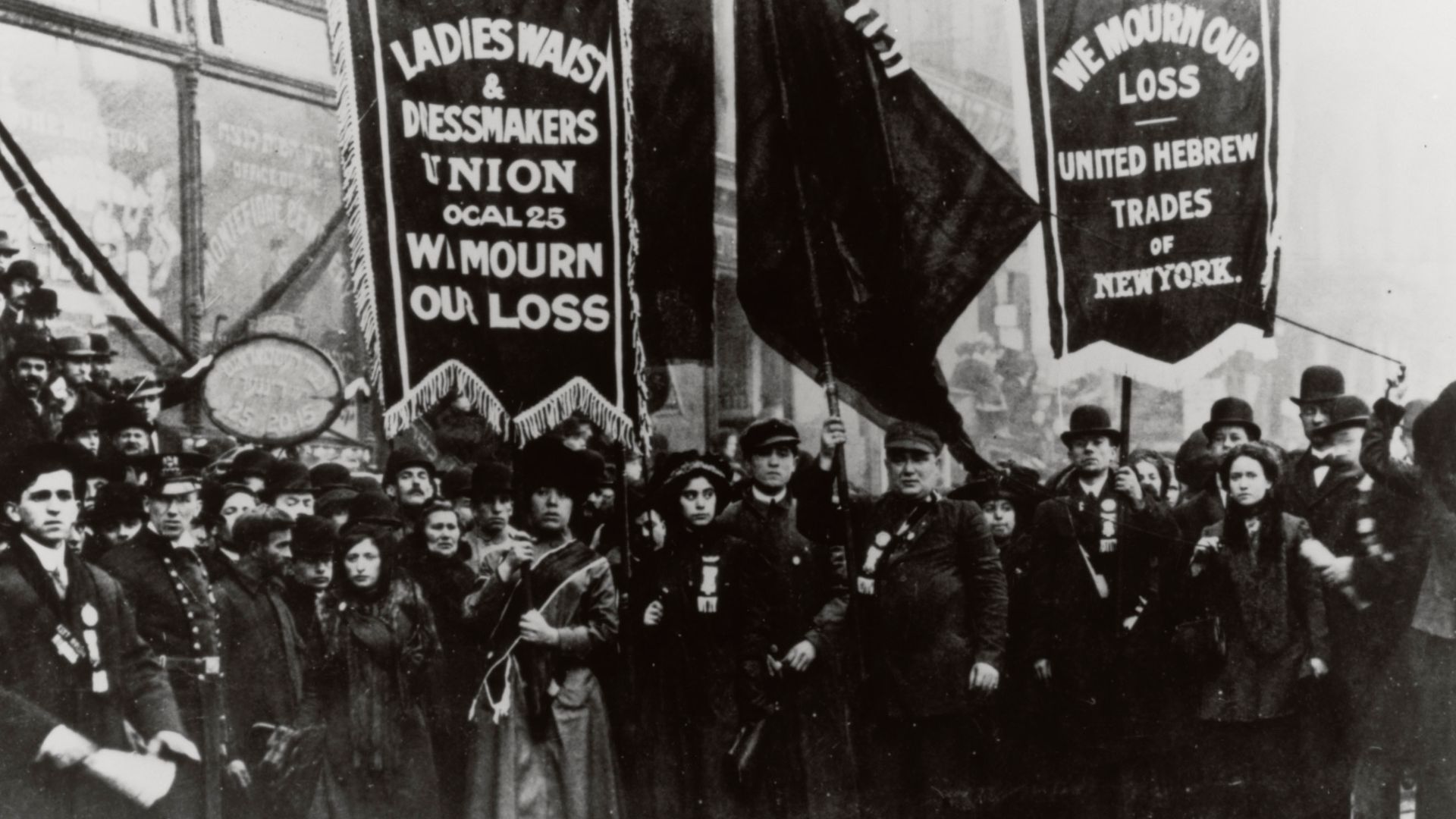 Original Caption: Demonstration of Protest and Mourning for Triangle Shirtwaist Factory Fire of March 25, 1911, 04/05/1911

From: Photographic Prints of Occupations, Labor Activities, and Personalities, compiled 1940 - 1970, documenting the period 1691 - 