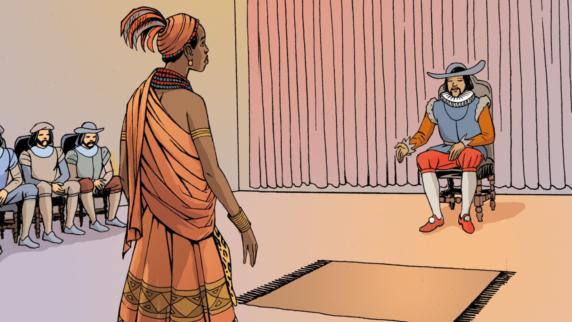 Taken from Nzinga Mbandi: Queen of Ndongo and Matamba from the UNESCO series on women in African history. Illustrations by Pat Masioni