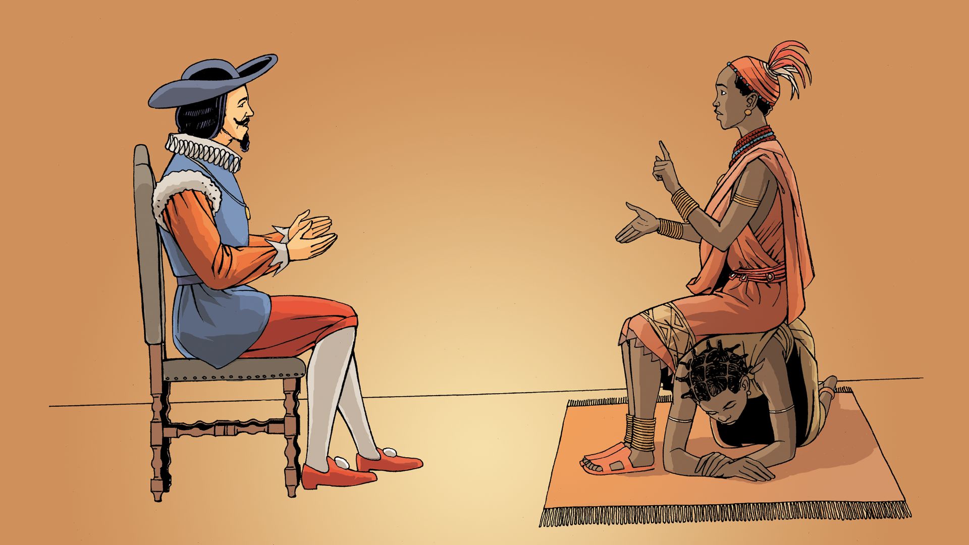 Taken from Nzinga Mbandi: Queen of Ndongo and Matamba from the UNESCO series on women in African history. Illustrations by Pat Masioni