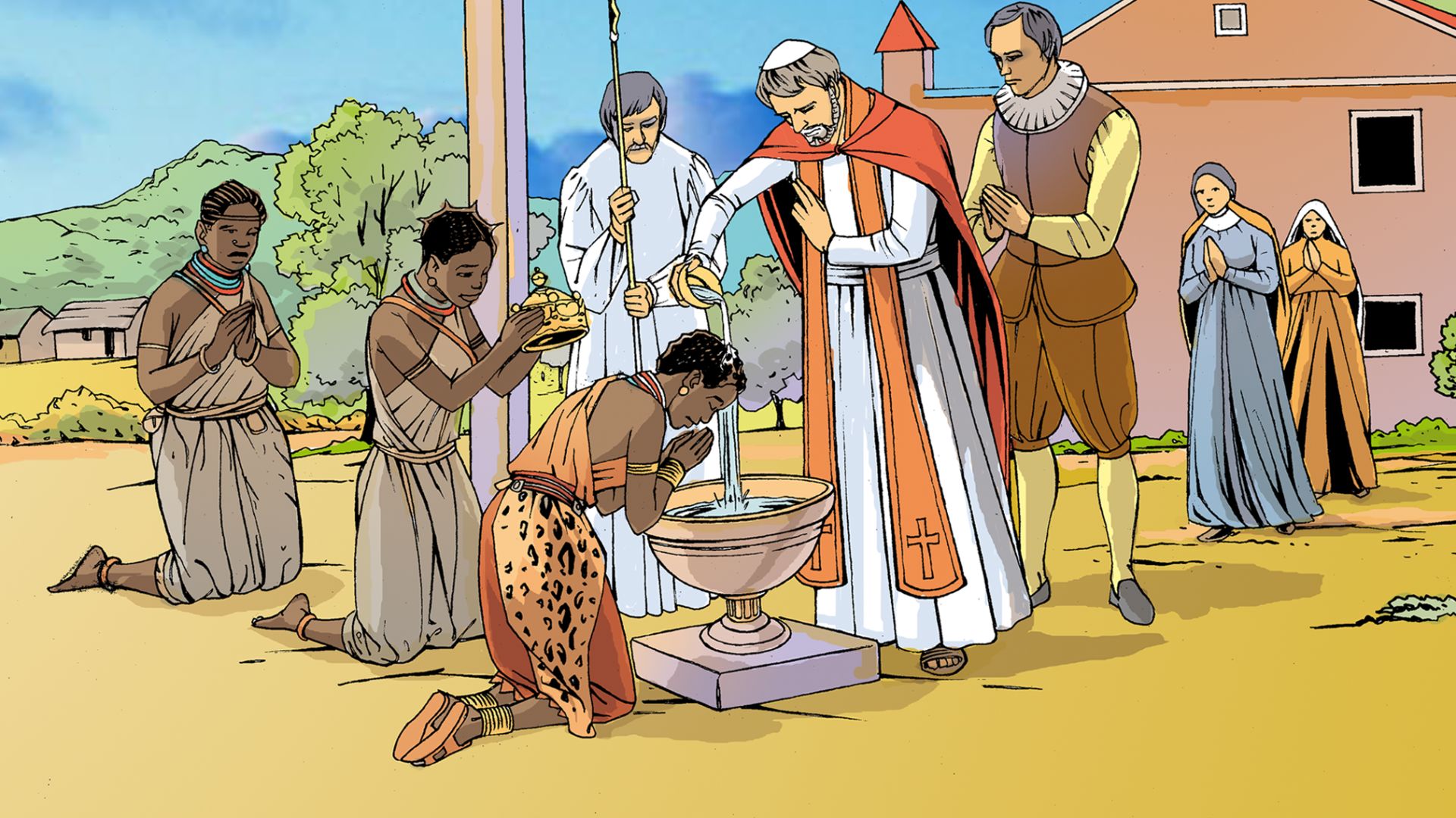 Taken from Nzinga Mbandi: Queen of Ndongo and Matamba from the UNESCO series on women in African history. Illustrations by Pat Masioni