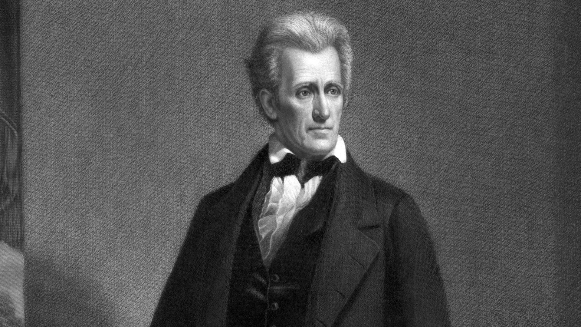 Andrew Jackson, full-length portrait, standing, facing front, hand resting on table.