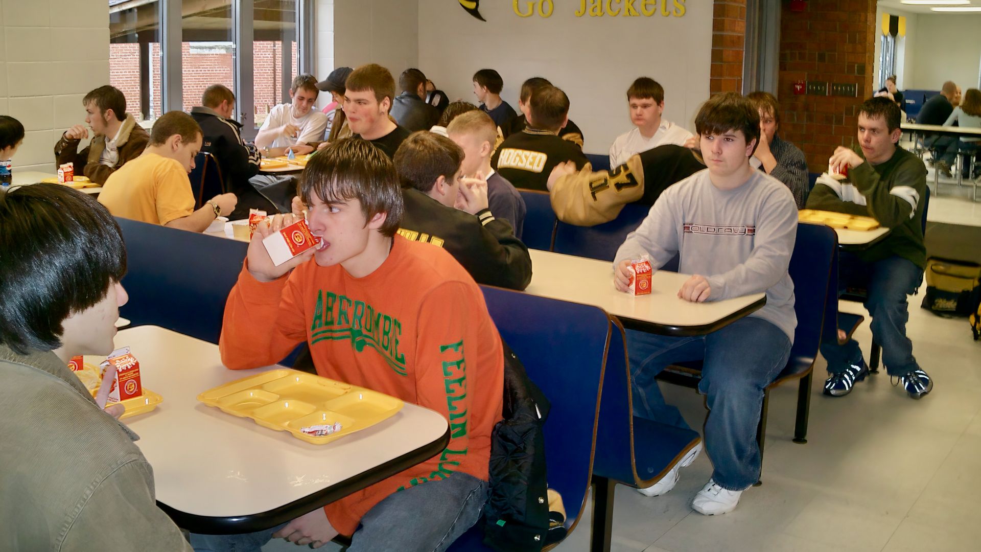 High school students eat lunch at a public school cafeteria in North Carolina