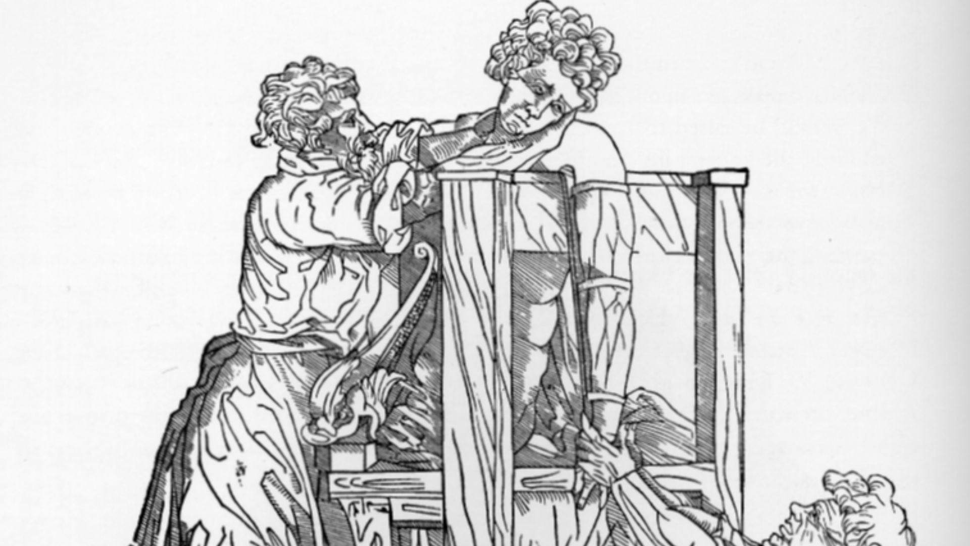 Reduction of a dislocated shoulder with a Hippocratic device. This is