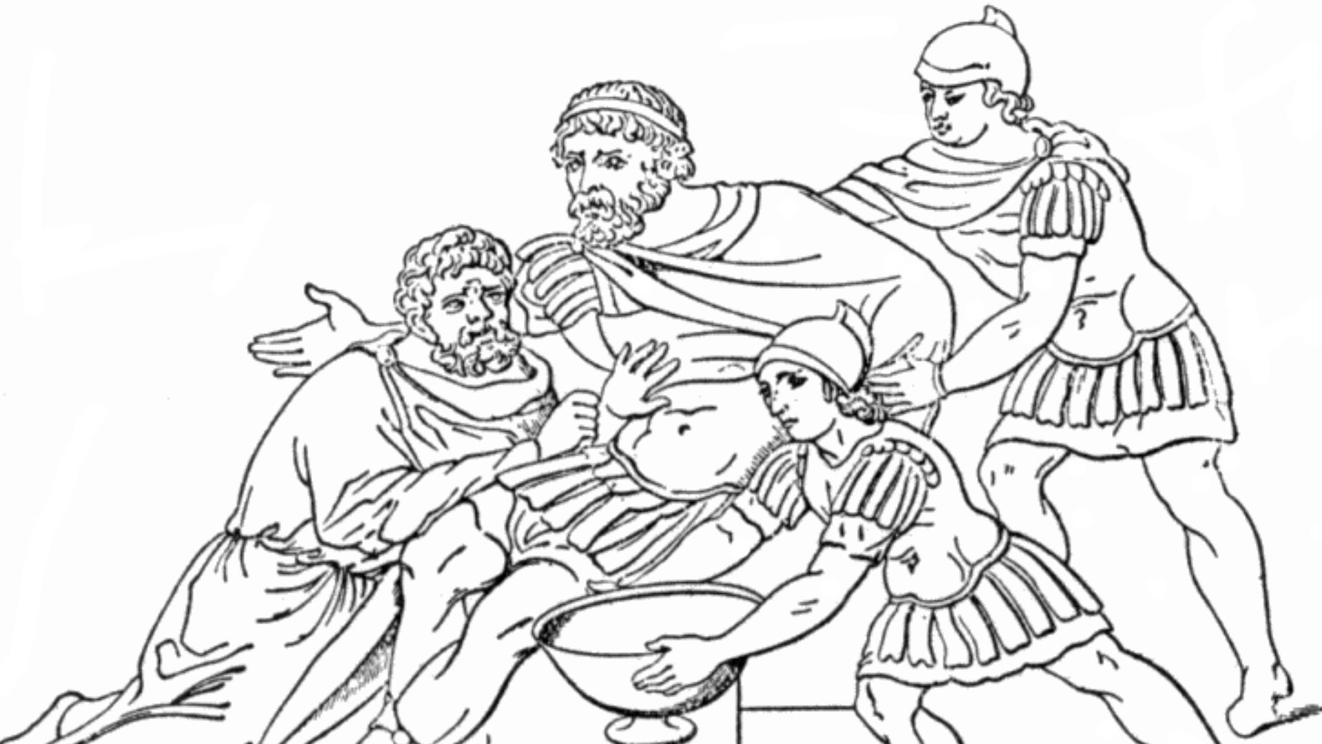 Machaon (Son of Asklepios),

The first Greek military surgeon, attending to the wounded Menelaus.