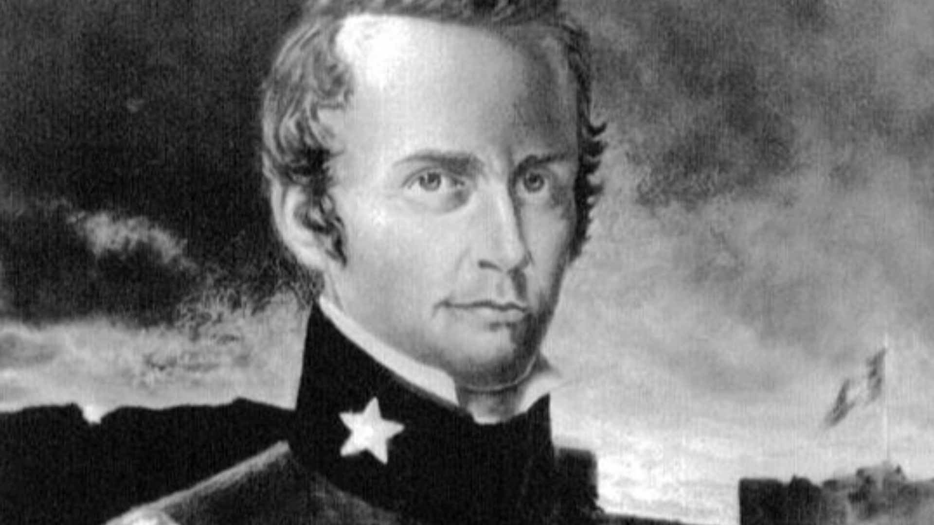 This is a painting of William Barret Travis, who died at the Battle of the Alamo in 1836.