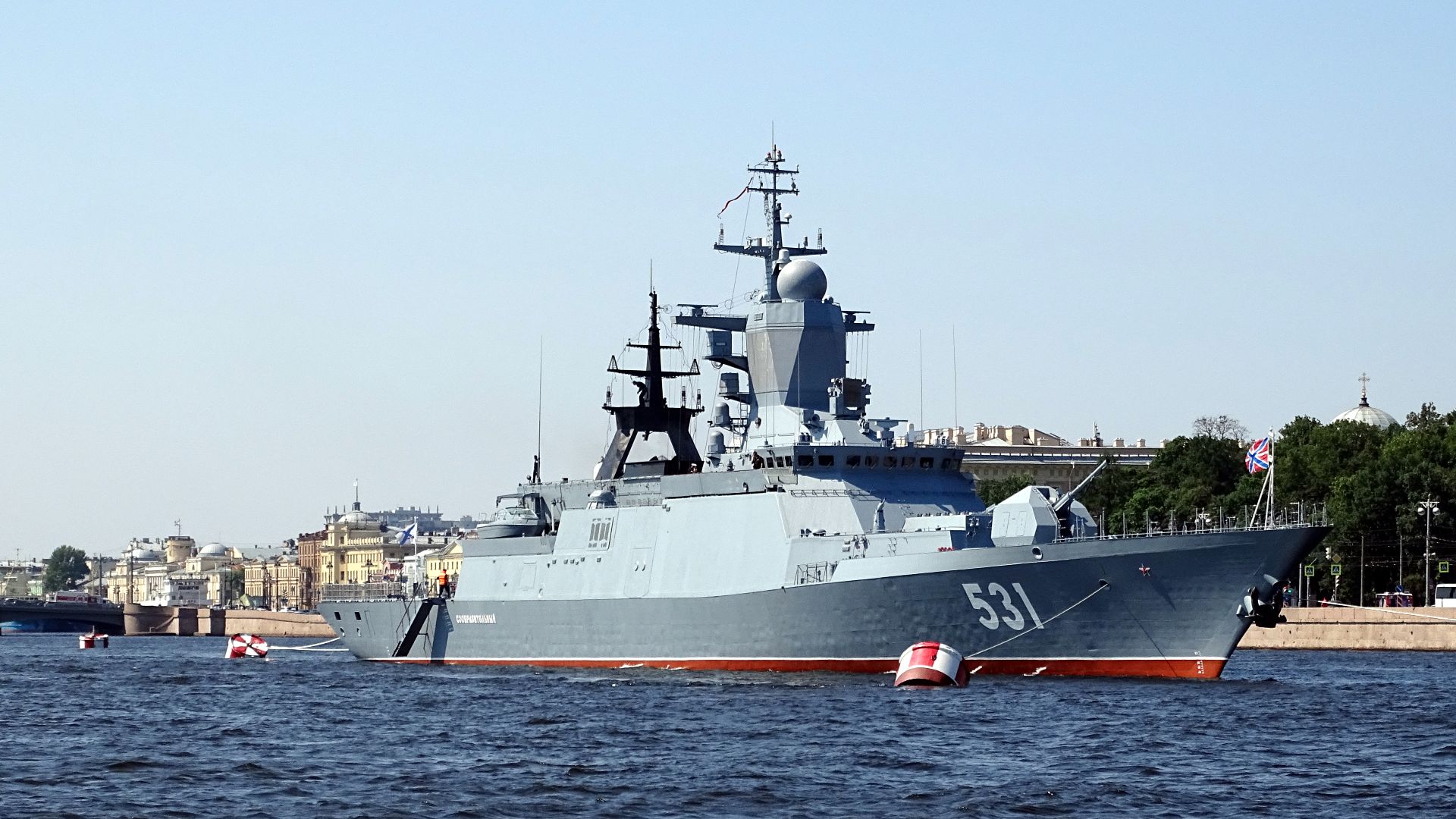 The corvette Soobrazitelnyy of the Russian Baltic Fleet anchored at Saint Petersburg
