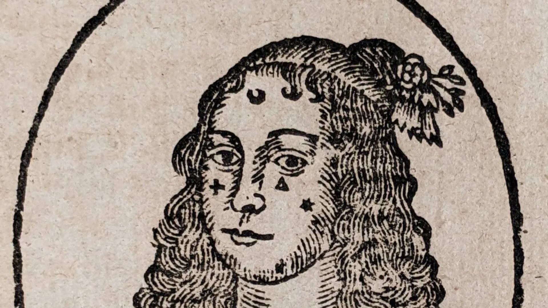 A woodcut portrait of Mary Carleton from the pamphlet Memories of the life of the famous Madam Charlton; commonly stiled the German Princess’ (London: Printed for Phillip Brooksby, 1673).