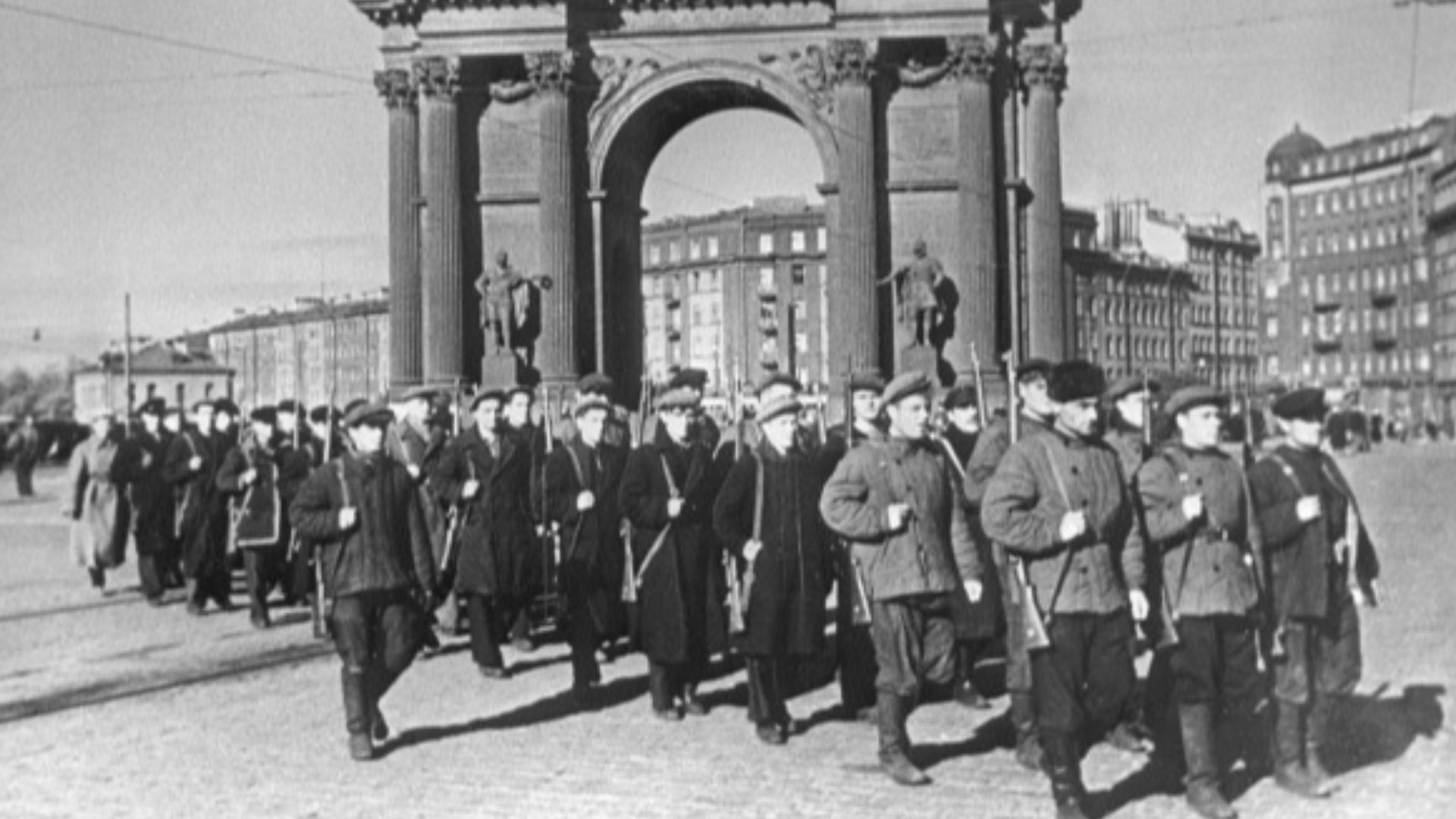 “Workers at Kirovsky Plant walking to front line”. Workers at Kirovsky Plant walking to the front line. The Besieged Leningrad (now St. Petersburg). The Great Patriotic War of 1941-1945.