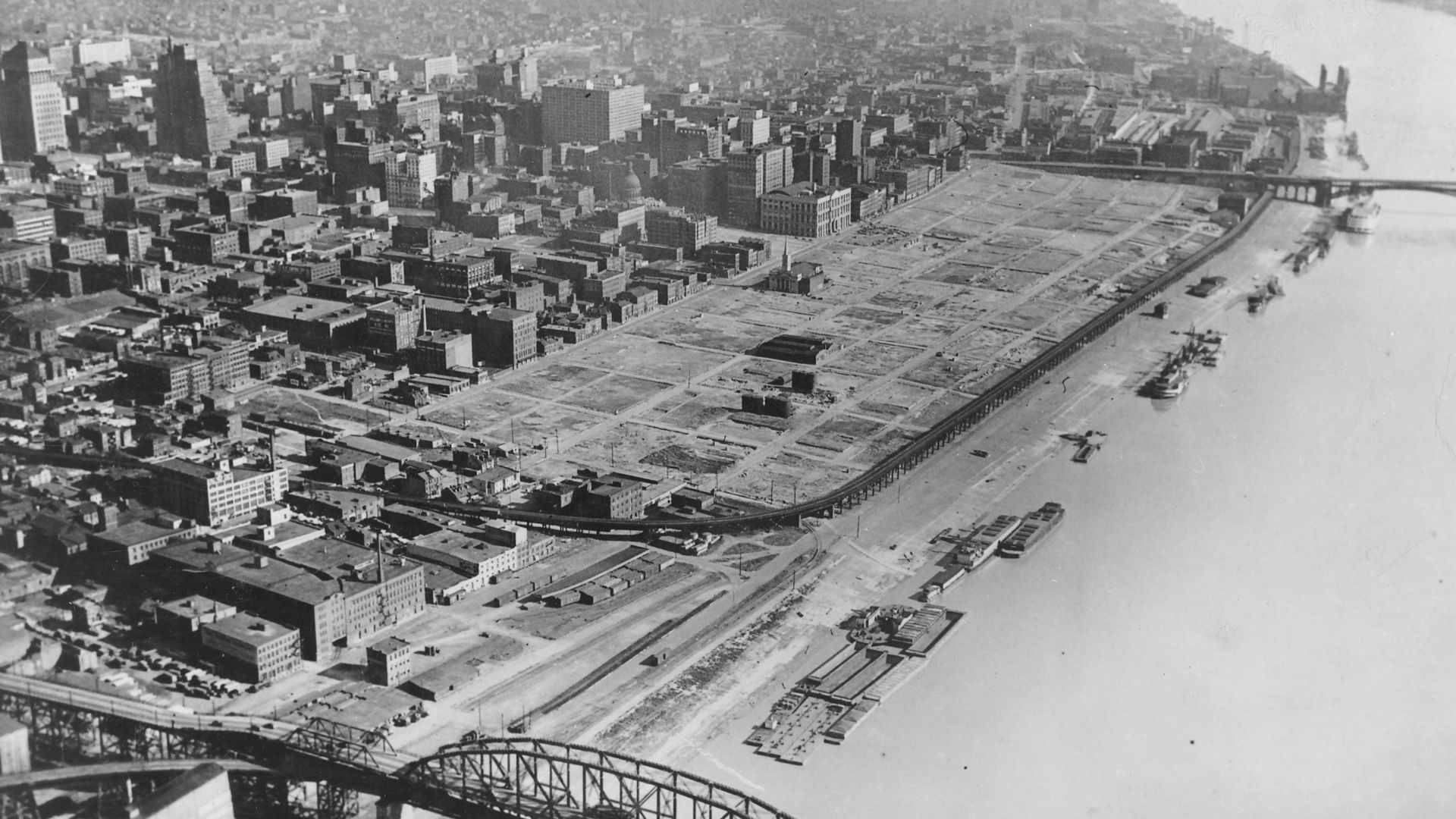 St. Louis riverfront after demolition of warehouses.