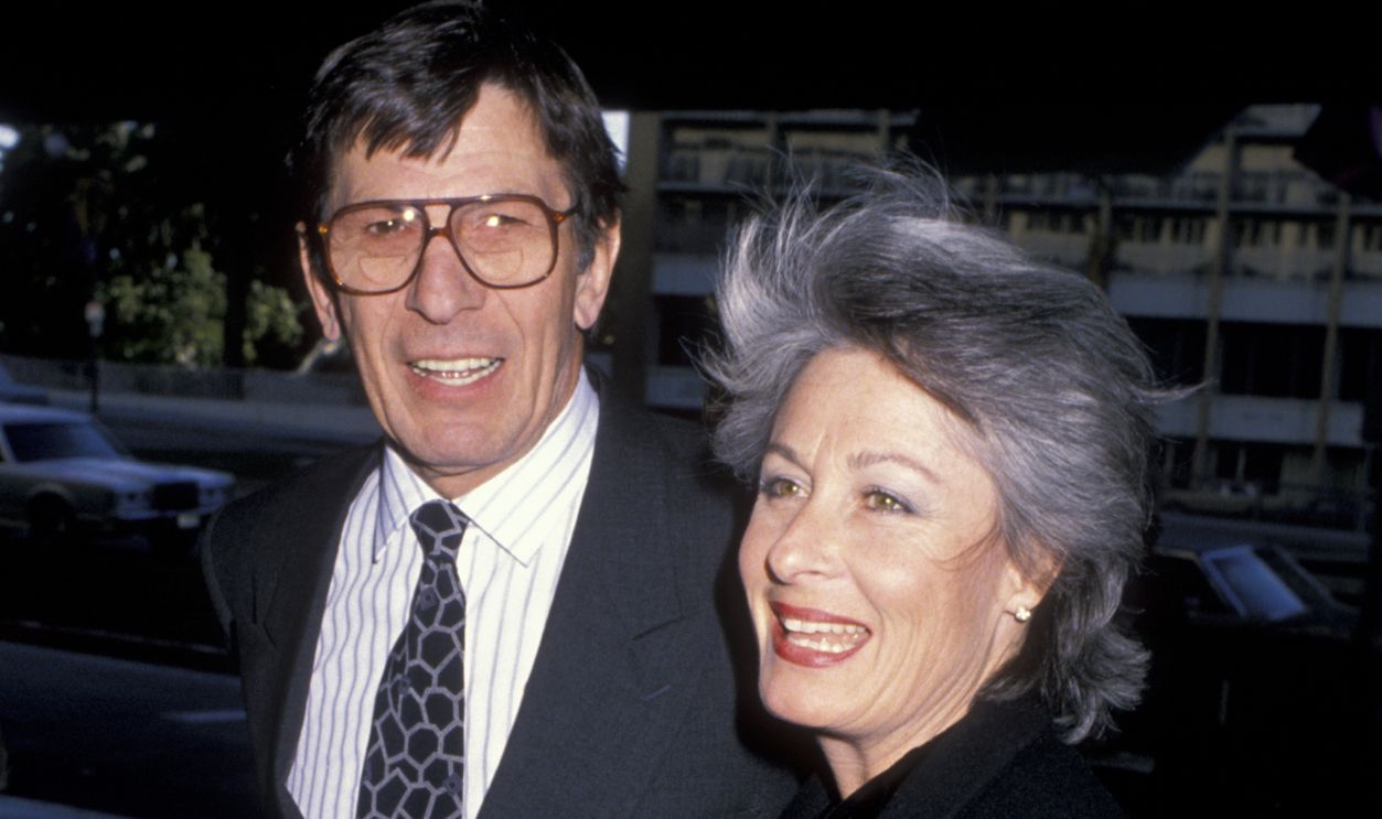 CENTURY CITY, CA - FEBRUARY 12: Leonard Nimoy and wife Susan Bay attend the party for "Lawrence of Arabia" on February 12, 1989 at the Century Plaza Hotel in Century City, California.