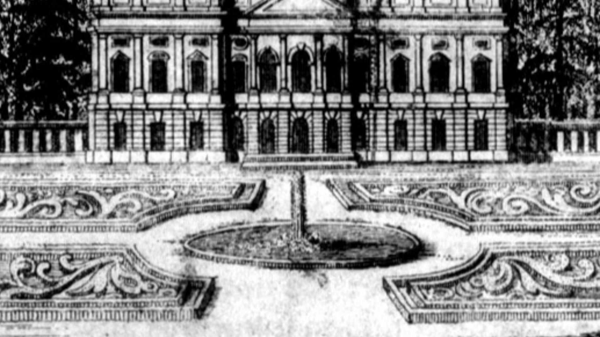 Lützenburg Palace, the later Charlottenburg Palace, as built by Andreas Schlüter in 1696.  Engraving from Lorenz Beger, Thesaurus Brandenburgicus selectus, ca. 1700.
