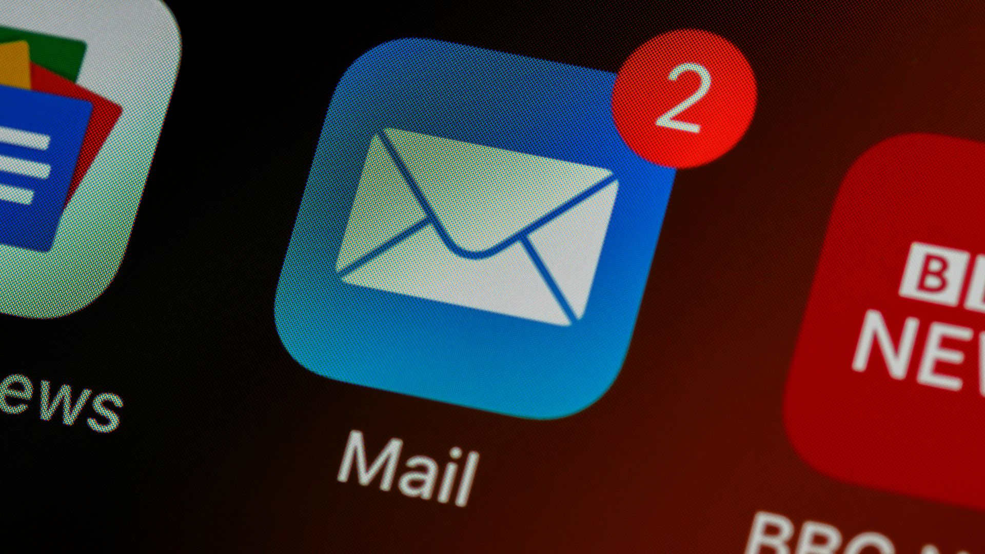 closeup of mail app icon on phone