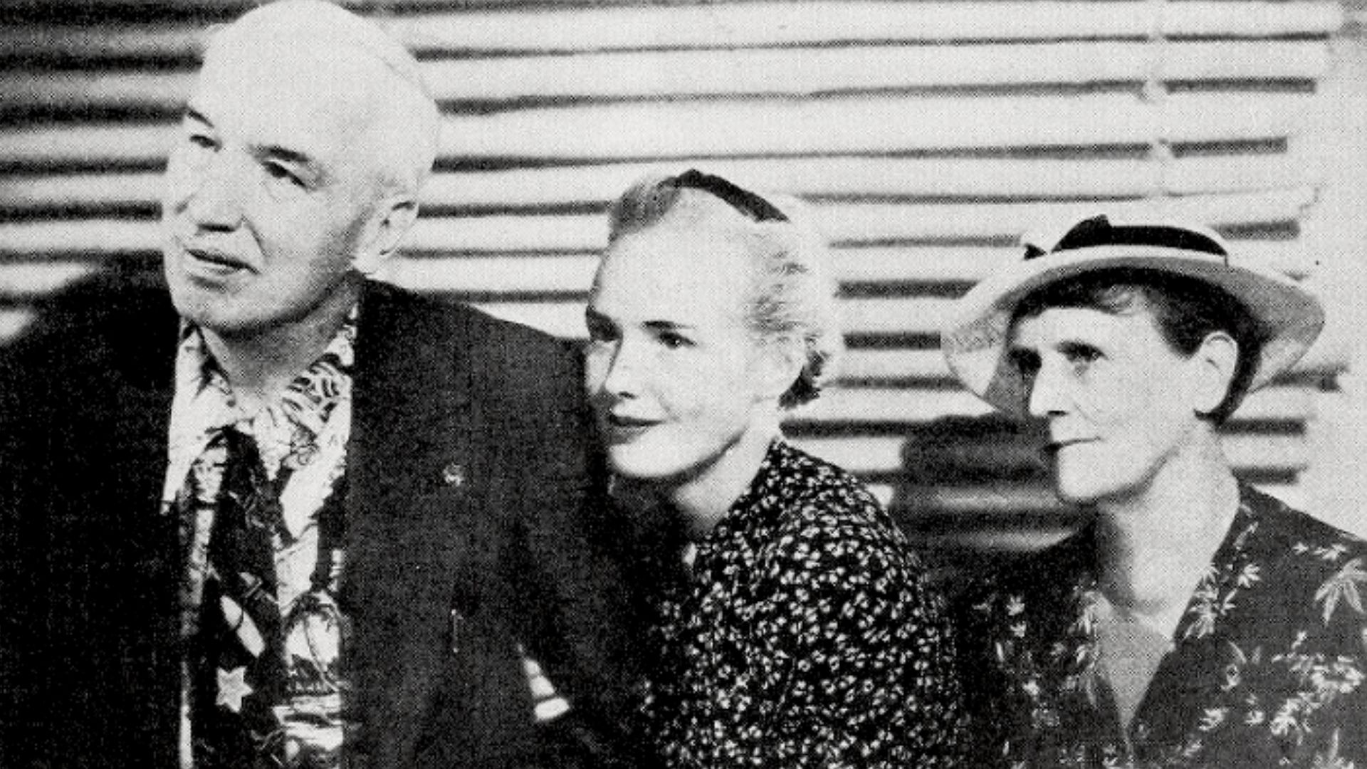 Frances Farmer with her mother and father on set of Escape from Yesterday, 1938