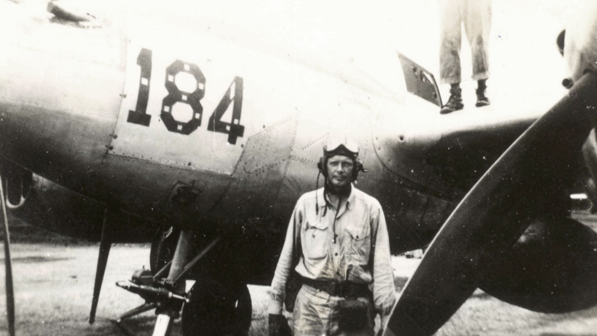 Charles A. Lindbergh with a Lockheed P-38J Lightning, circa July 1944.