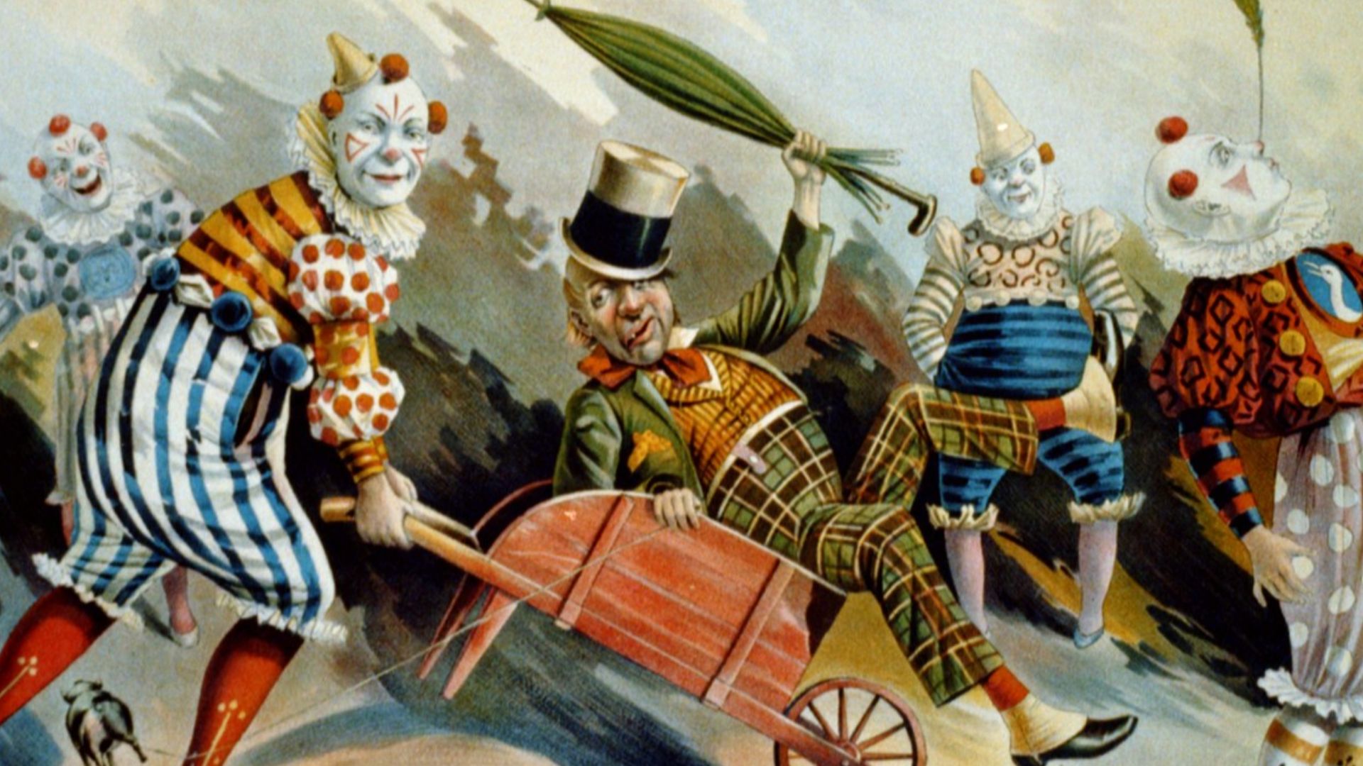 Title: 5 circus clowns
Abstract/medium: 1 print (poster) color; 25 x 36 3/4 cm.