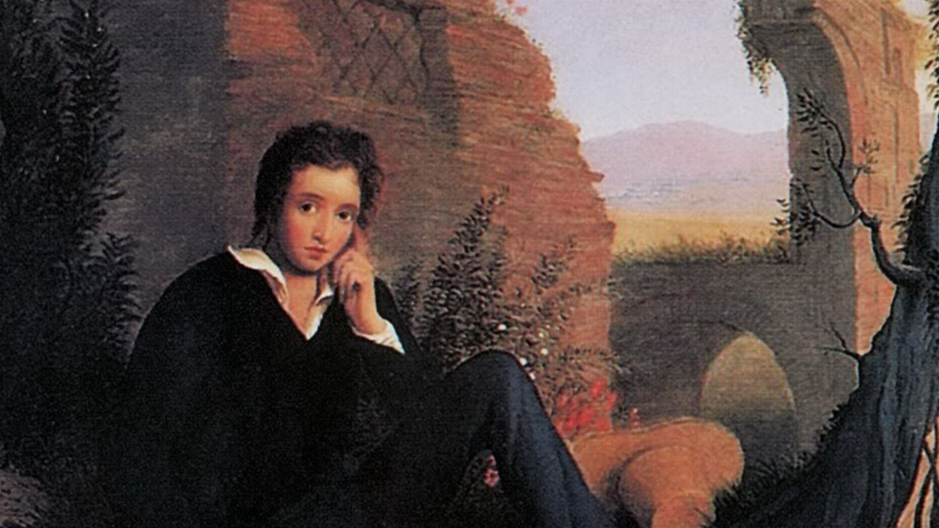 Posthumous Portrait of Shelley Writing Prometheus Unbound, oil on canvas.  Keats-Shelley Memorial House, Rome, Italy.