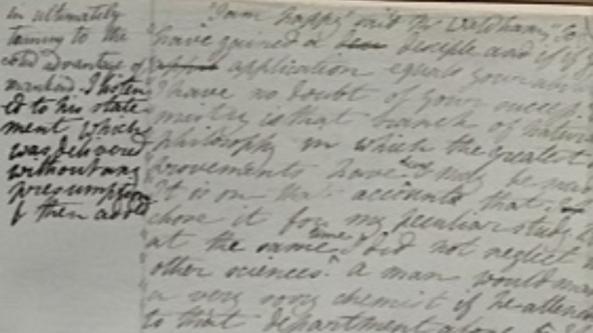 A draft of Frankenstein showing Percy Bysshe Shelley's edits, additions and emendations in darker ink in his handwriting.
