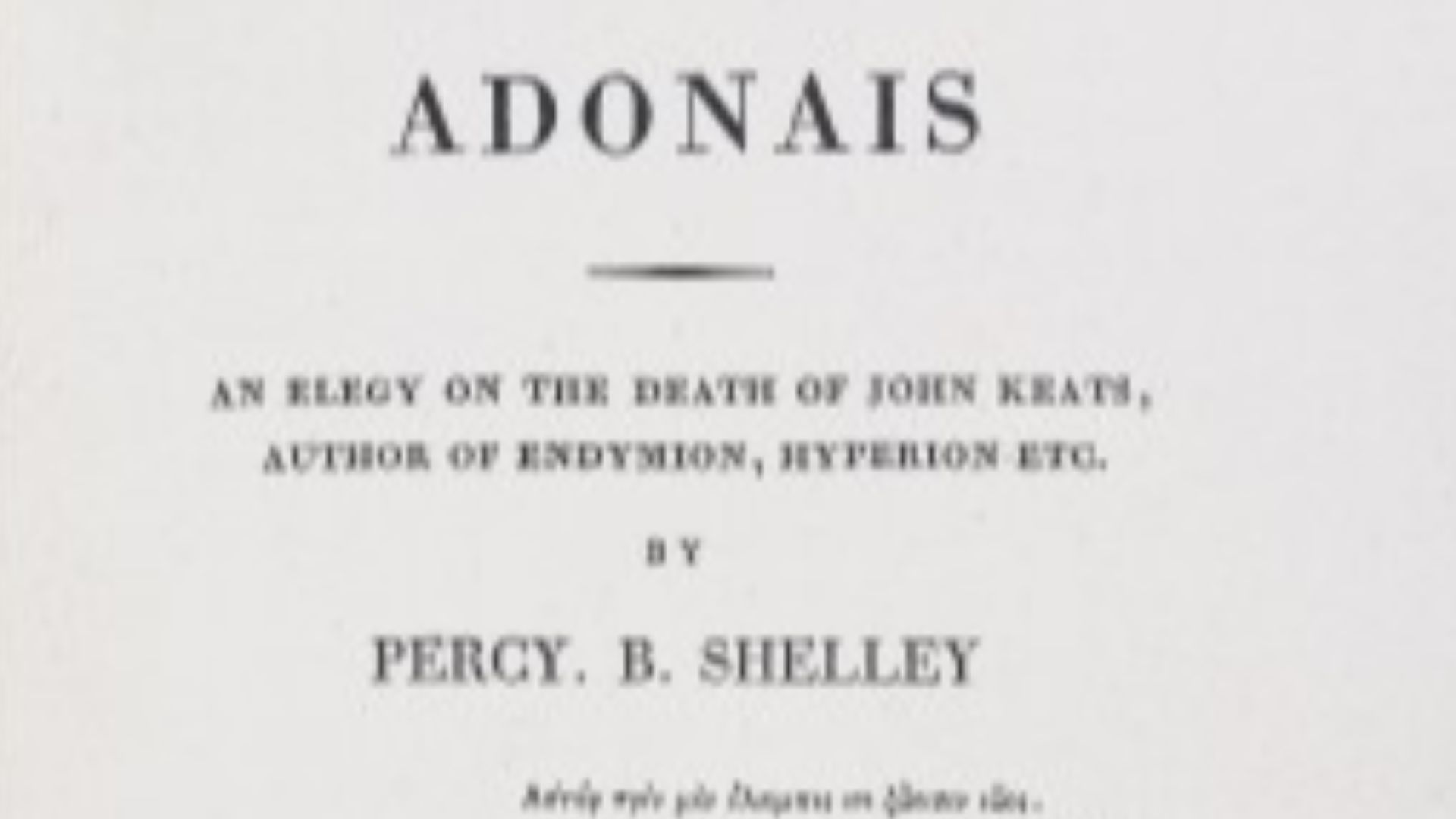 1821 title page of Adonais by Percy Bysshe Shelley