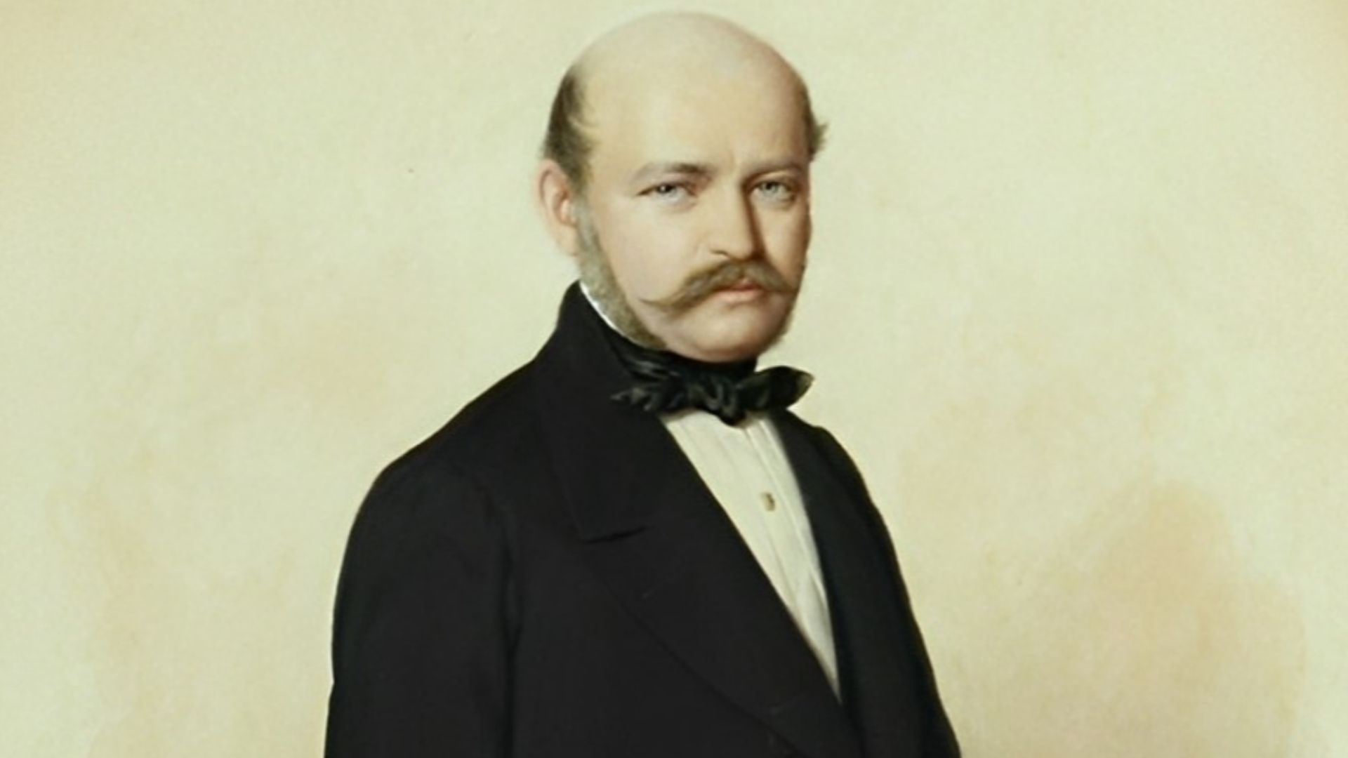 Ignaz Semmelweis and his wife, Mária Weidenhofer on their betrothal portraits in 1857; water-colours by August Canzi.
