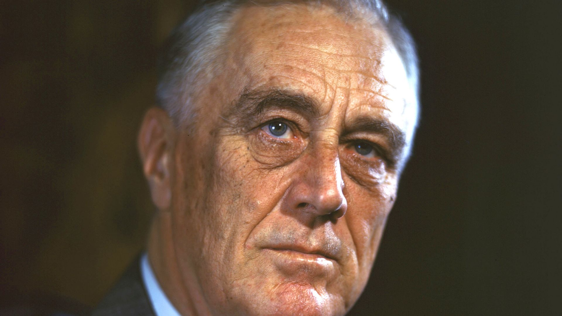 Original color transparency of FDR taken at 1944 Official Campaign Portrait session by Leon A. Perskie, Hyde Park, New York, August 22, 1944.  Gift of Beatrice Perskie Foxman and Dr. Stanley B. Foxman.

August 22, 1944