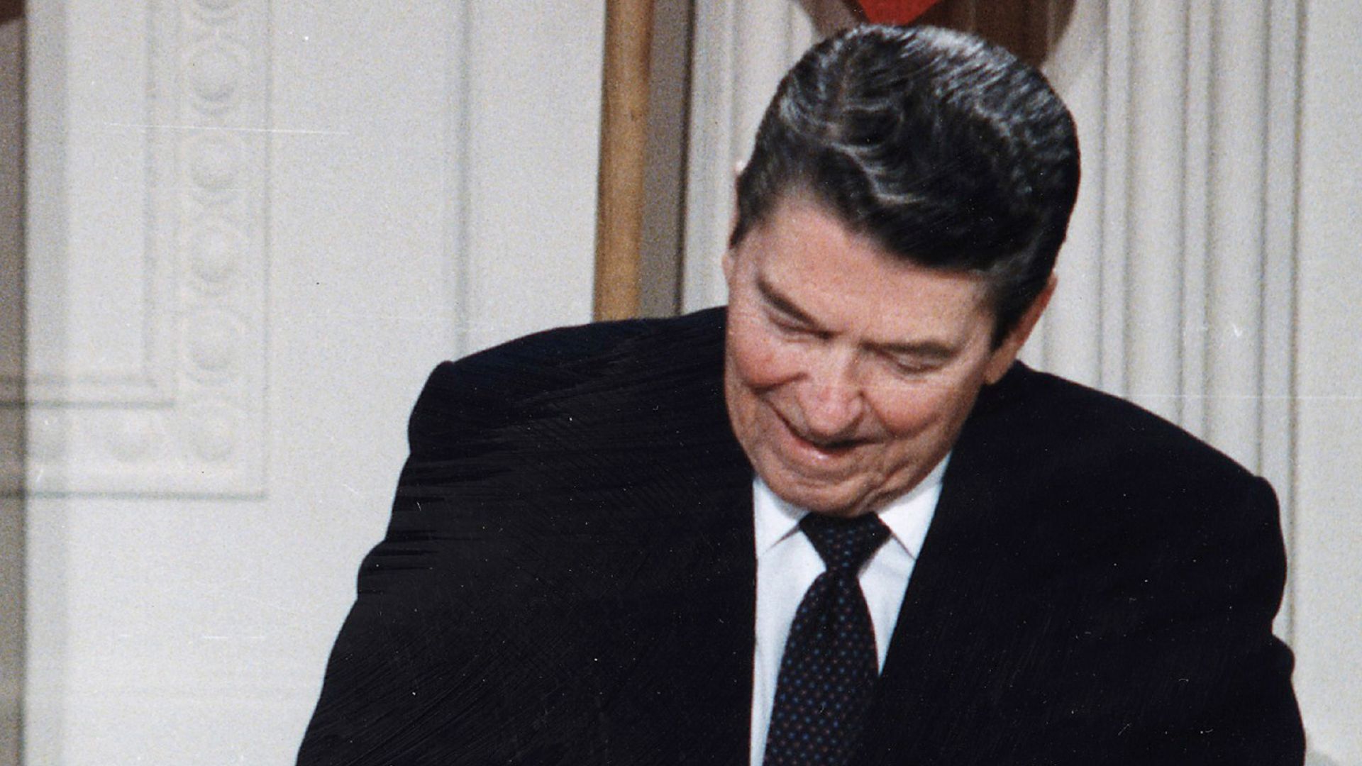 President Reagan (1911–2004) and  General Secretary Gorbachev (1931–2022) signing the  INF Treaty in the East Room of the White House on 8 December 1987