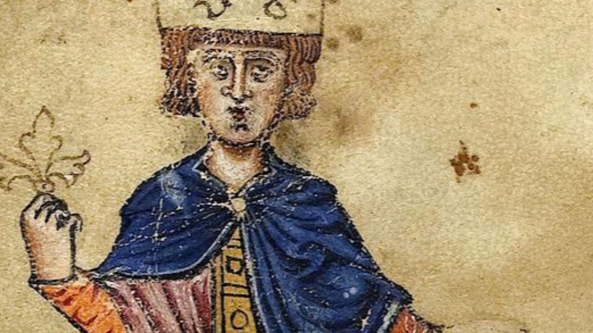 Frederick II and his falcon. From his book De arte venandi cum avibus (The art of hunting with birds). From a manuscript in Biblioteca Vaticana, Pal. lat 1071, fol. 1), late 13th century
