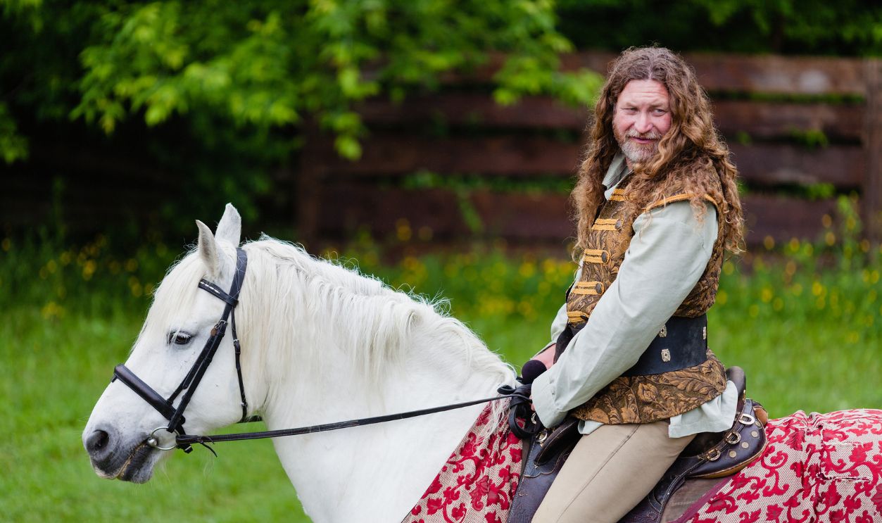 UPPER CANADA VILLAGE, MORRISBURG, ONTARIO, CANADA - JUNE 11, 2016: Knight on horseback at Medieval Festival.