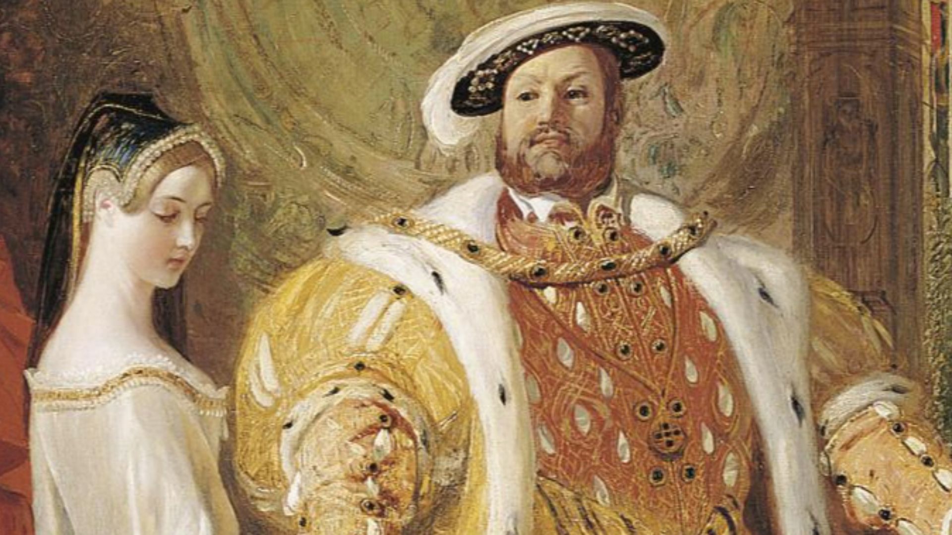 Henry VIII's first interview with Anne Boleyn
signed and dated l.l.: D. MACLISE 1835
oil on canvas
132 by 156 cm

Exhibited at London, British Institution, 1836, no. 61