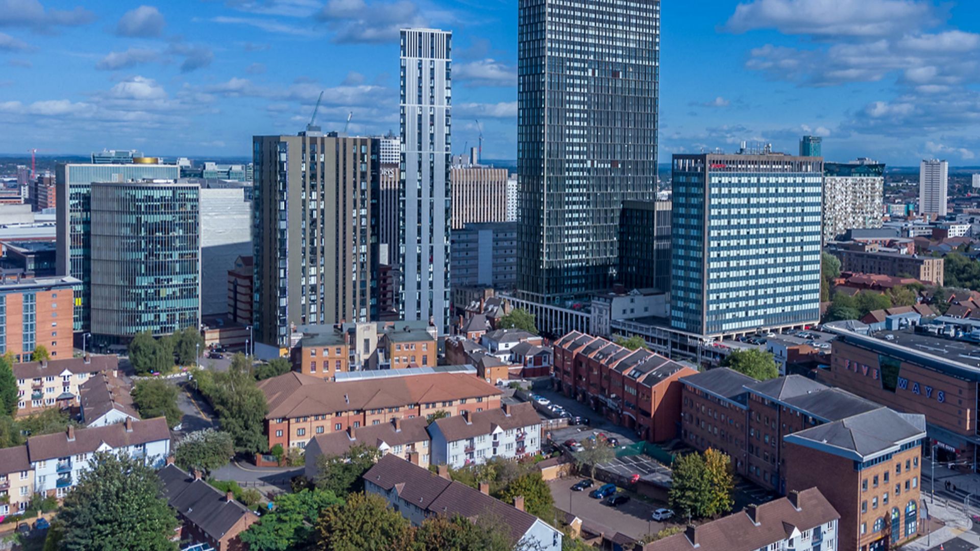 Office, residential and hotel buildings including The Mercian and Bank II residential towers.