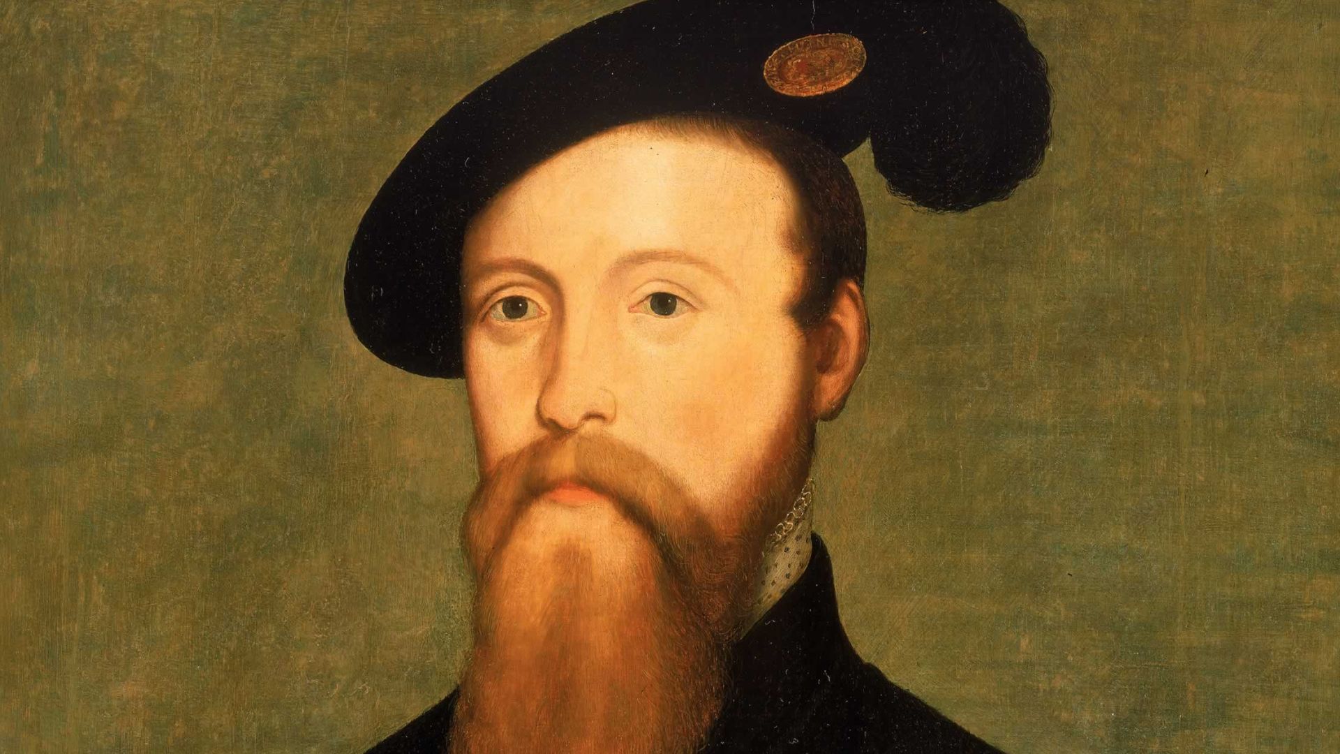 Caption from the museum's website



This half-length portrait shows the sitter turning slightly to the left. Dressed in black, he has a red-brown beard and wears a black plumed hat with the Little George of the Order of the Garter pinned to it. He has be