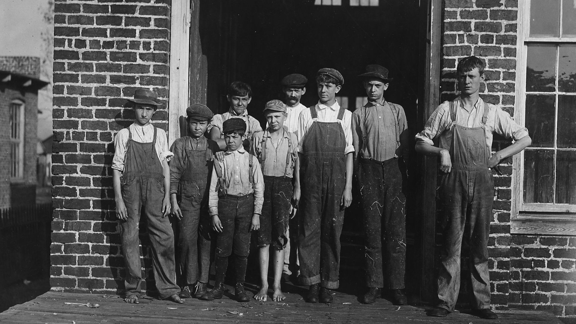 File:Group of doffers working Cotton Factory posed by the supt. of the factory. The smallest boy told me he had worked... - NARA - 523358.jpg