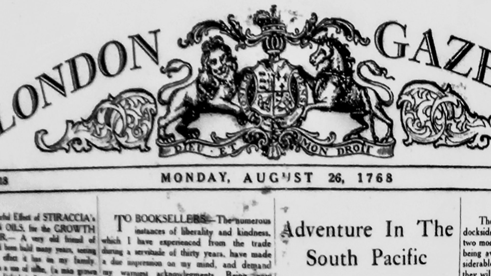 official announcement of the first voyage of James Cook