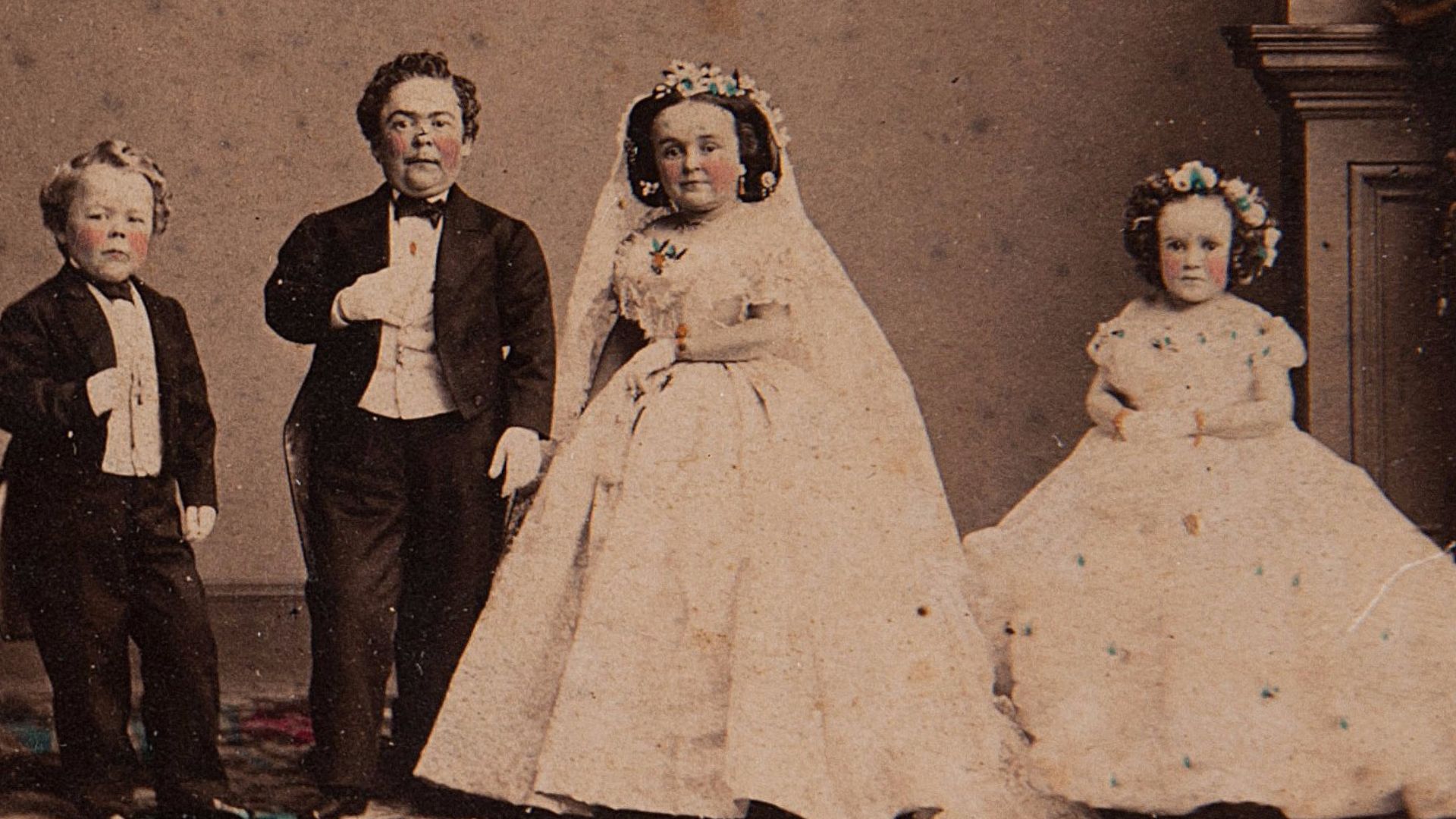Printed label on verso The Fairy Wedding Party / Mr. & Mrs. Genl. Tom Thumb, Commodore Nutt and Miss Minnie Warren.