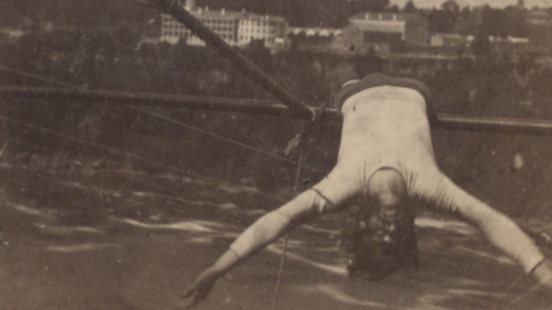 File:Blondin. (Tightrope walker dangling from a wire over the Niagara.), from Robert N. Dennis collection of stereoscopic views.png