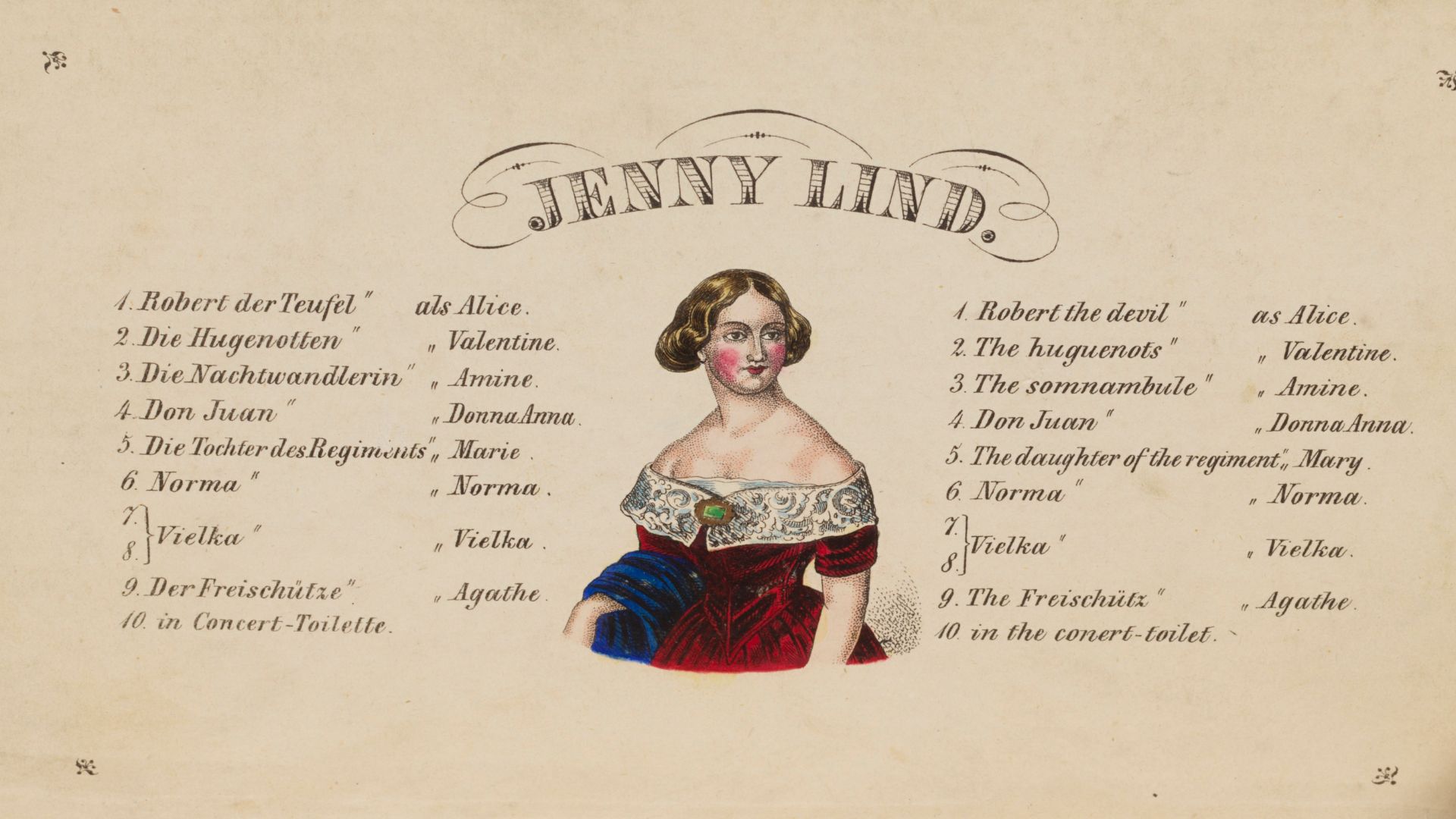 Cardboard box that contains the Jenny Lind paper doll and costumes.