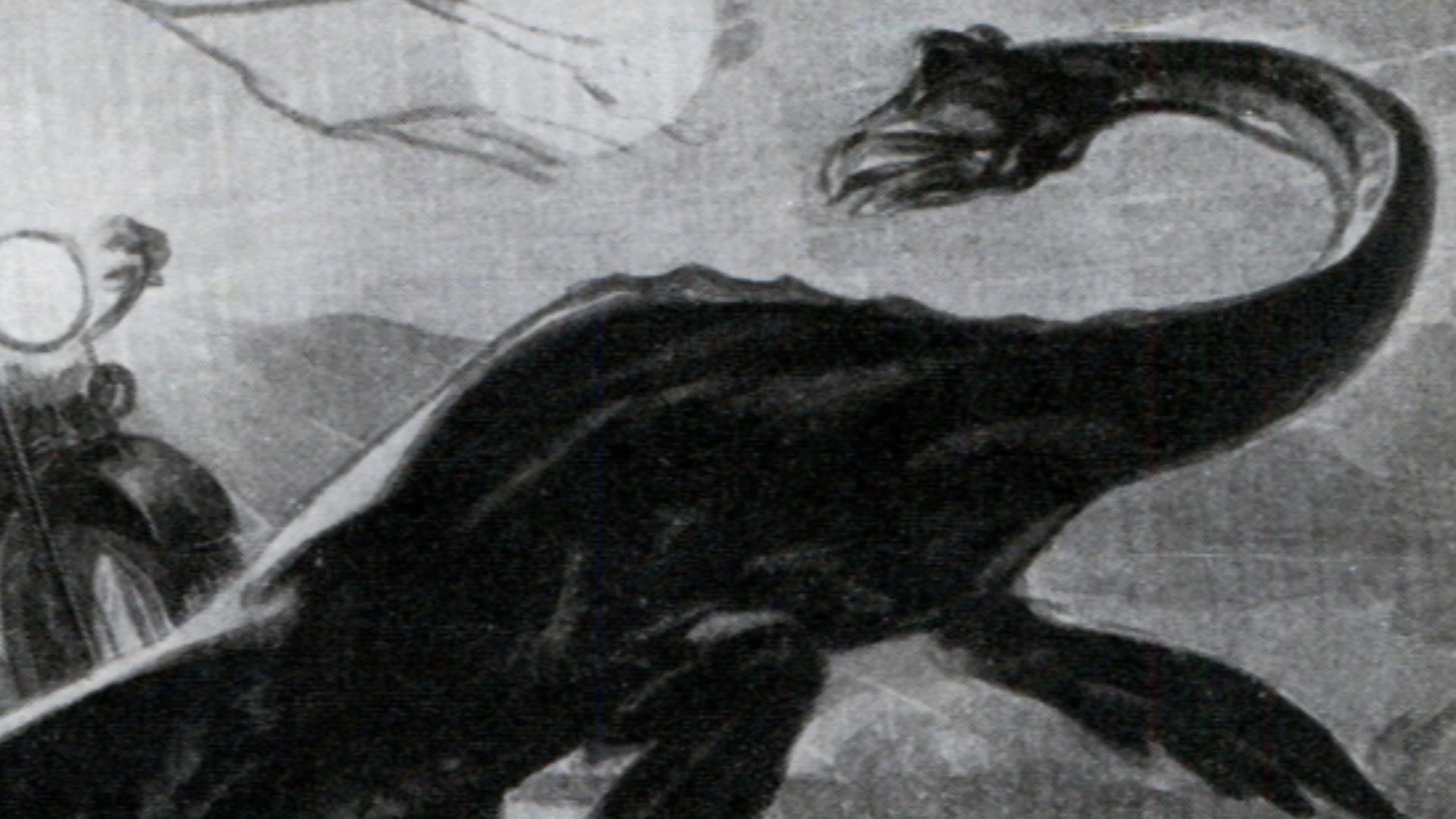 Illustration of the alleged sighting of Loch Ness monster by Arthur Grant in January 1934.