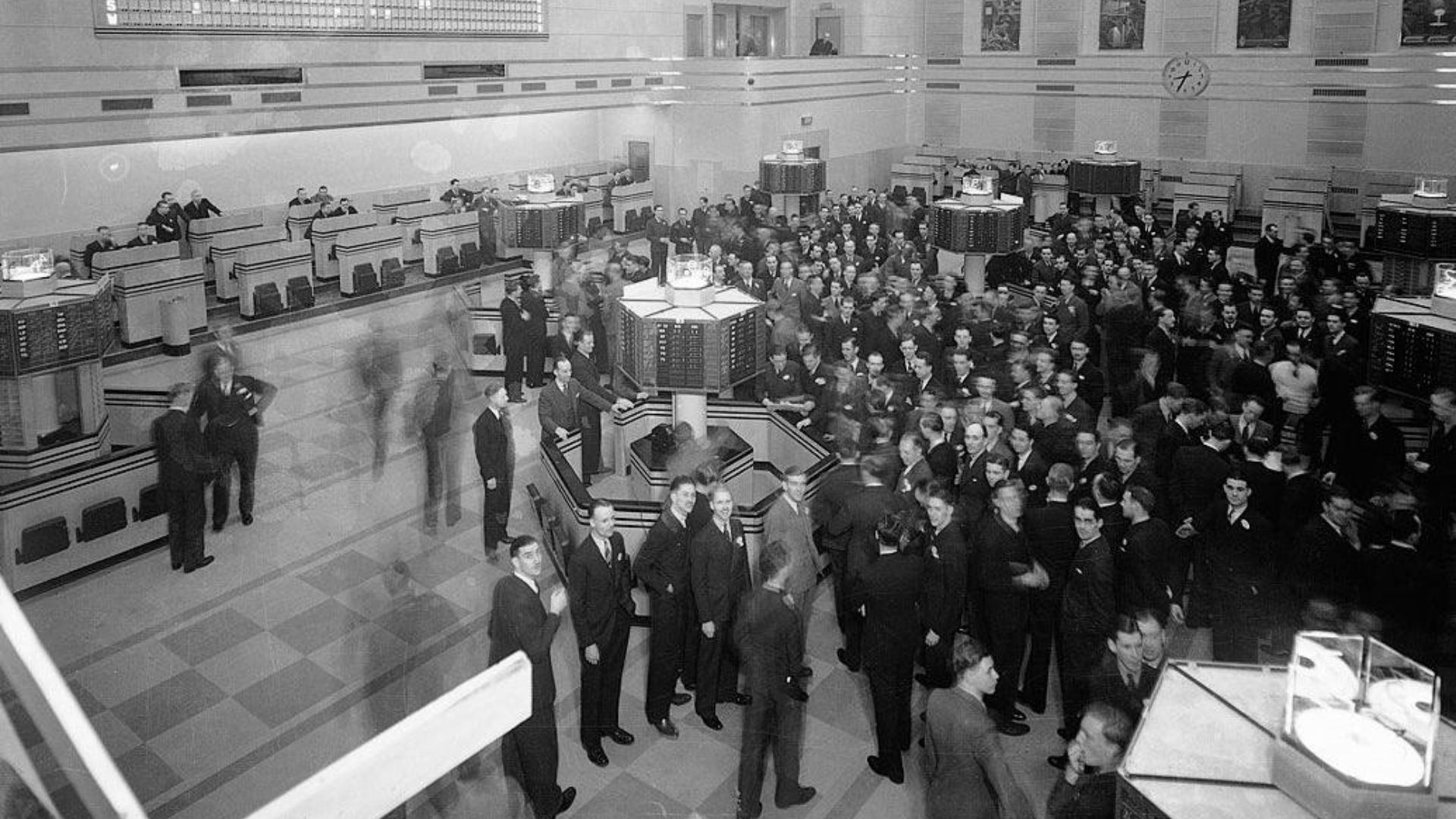 The trading floor, in the Toronto Stock Exchange's new building which opened in 1937.  Toronto, Canada.