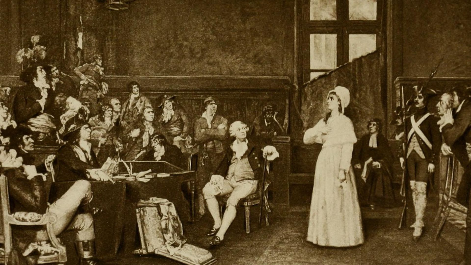 Charlotte Corday devant le Tribunal révolutionnaire d'après la peinture de Mme. M. Zetterström.