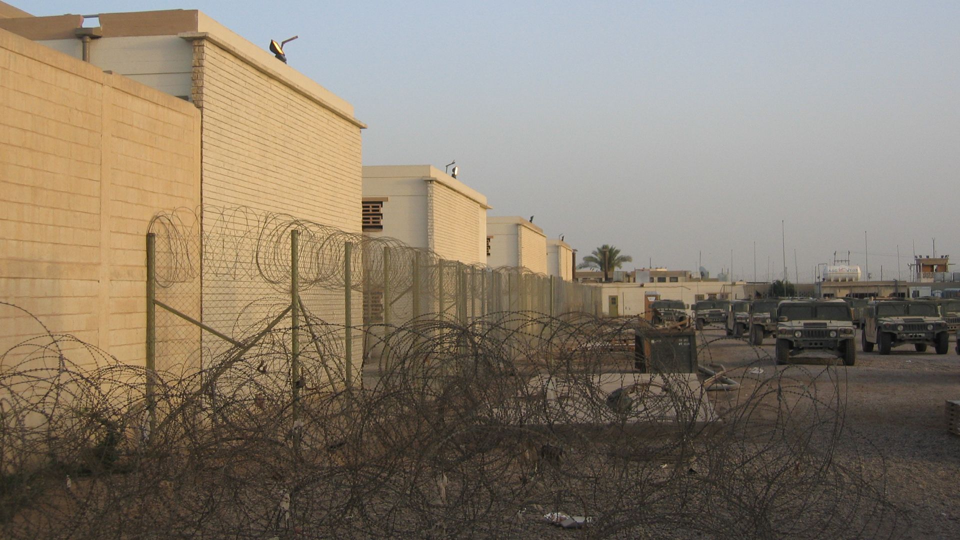 Concertina wire (C wire) outside of the Abu Ghraib Prison hard site in Iraq.