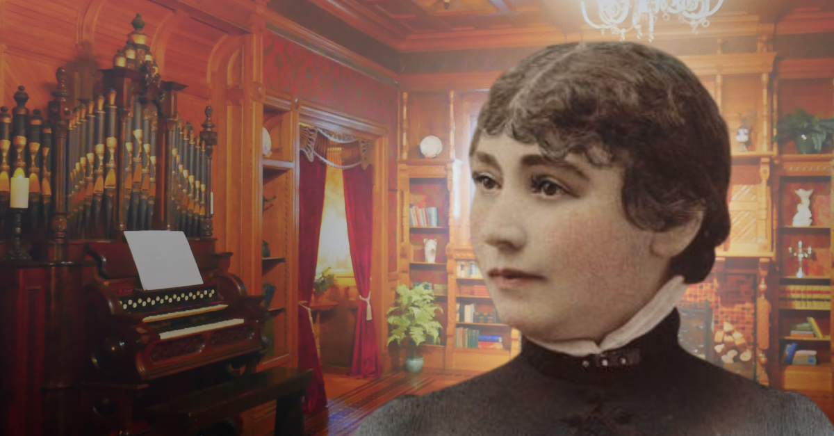 Hand-tinted ambrotype of Sarah Winchester taken in 1865