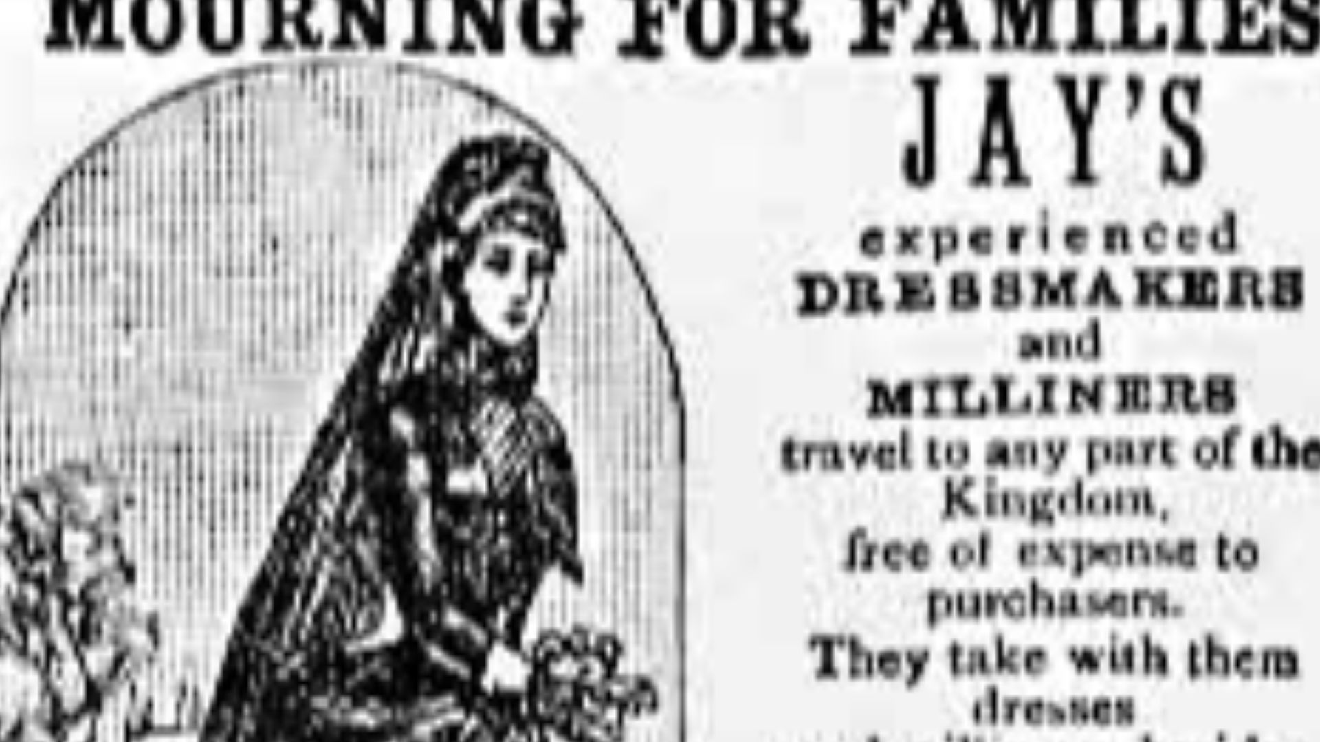 Advertisement for Victorian mourning garb.
