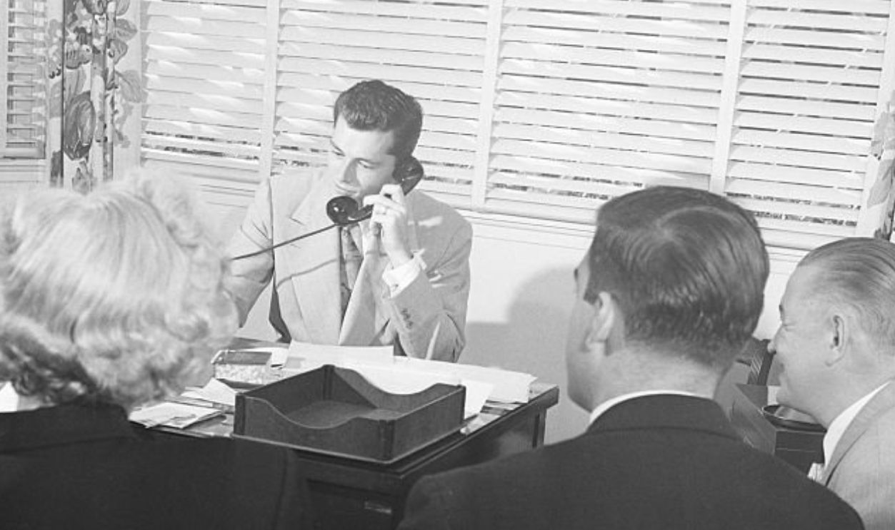 (Original Caption) 12/10/1950- Hollywood, CA- Meetings, like this one between young Conrad