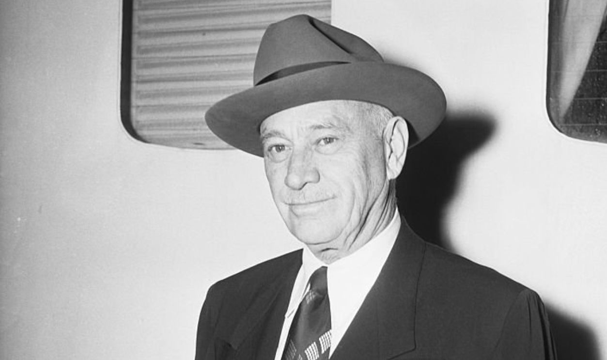 (Original Caption) 11/20/1950- New York, NY: Close-up of Conrad Hilton, Sr., President of the Hilton Hotel Company, as he returns from a business trip in Europe aboardthe SS America of the United States Lines.