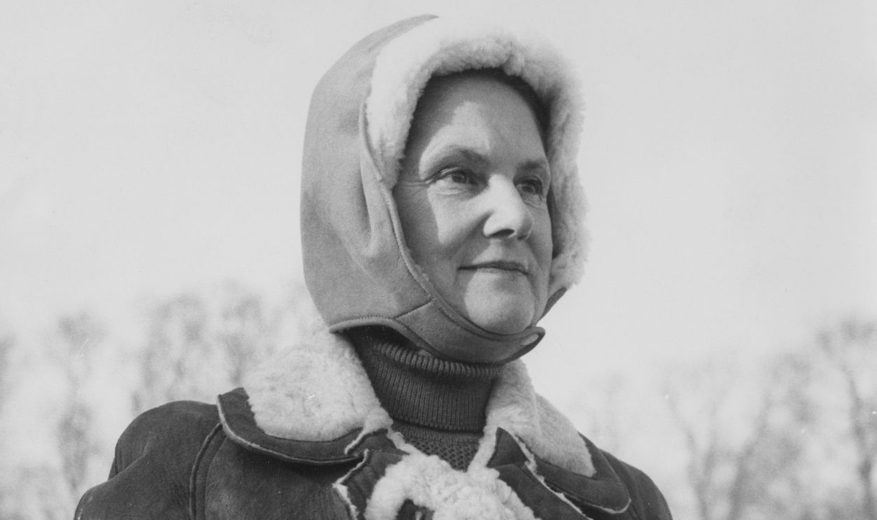 Horse owner Etti Plesch wrapped up against the cold as she watches some of the horses in the December sales at Newmarket, England, November 30th 1964. 
