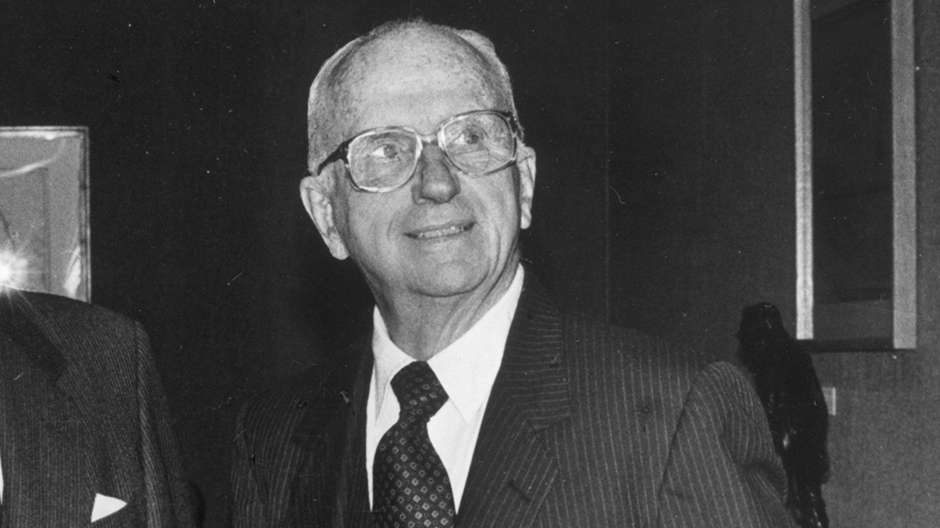 Jenkins Garrett (left) with James Michener in University of Texas at Arlington Library Special Collections.