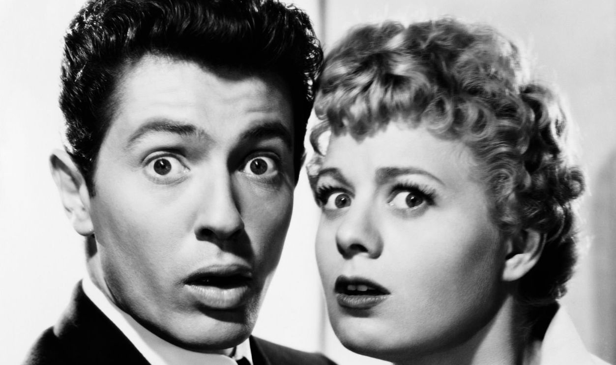 Actor Farley Granger as Bill Denny, and Shelley Winters as Kate Denny in the 1951 film Behave Yourself!.