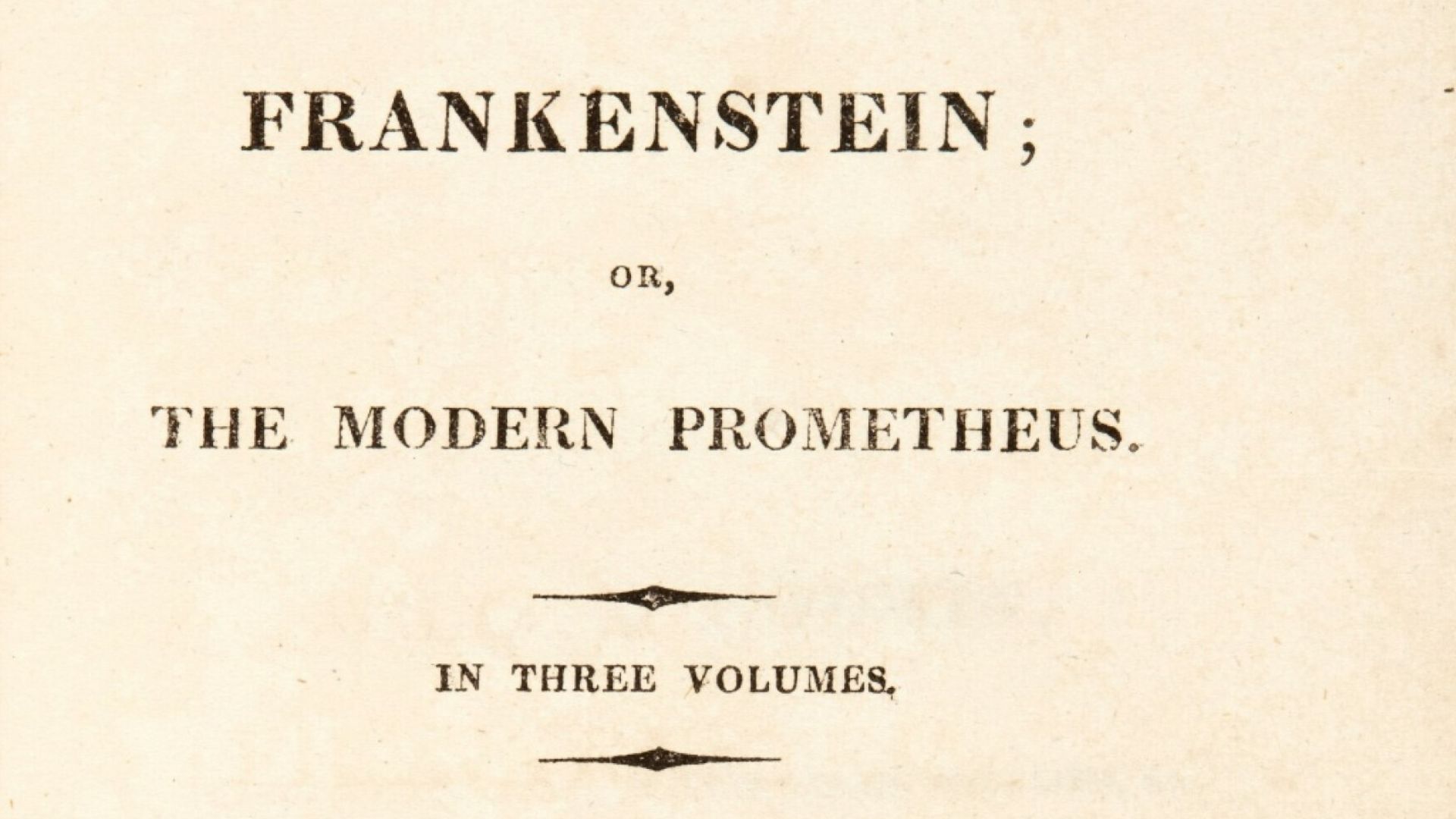 Title page of first edition of Frankenstein, Volume I.