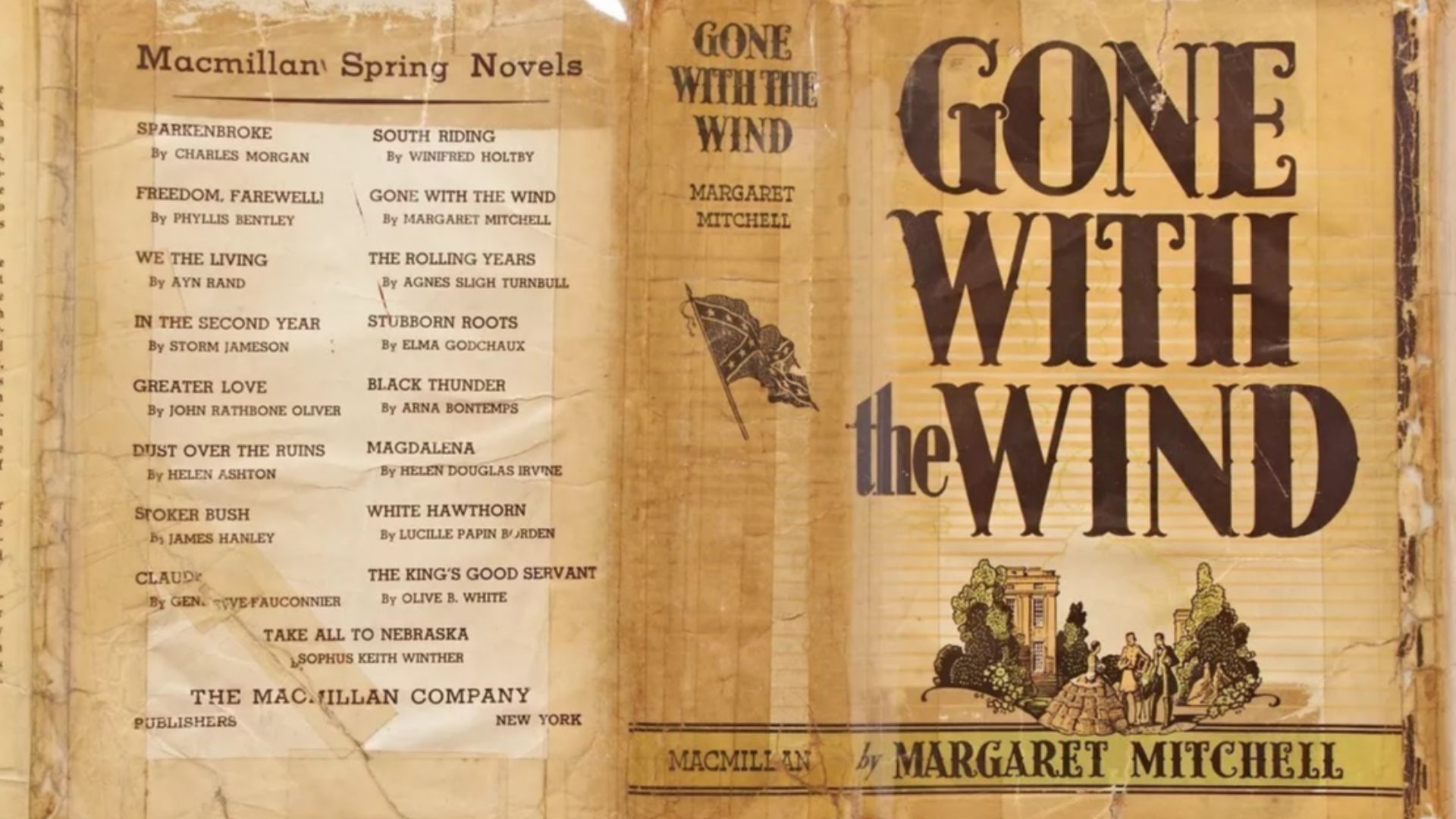 Dust jacket for the first-edition of Gone with the Wind, 1936 novel by the American novelist Margaret Mitchell.