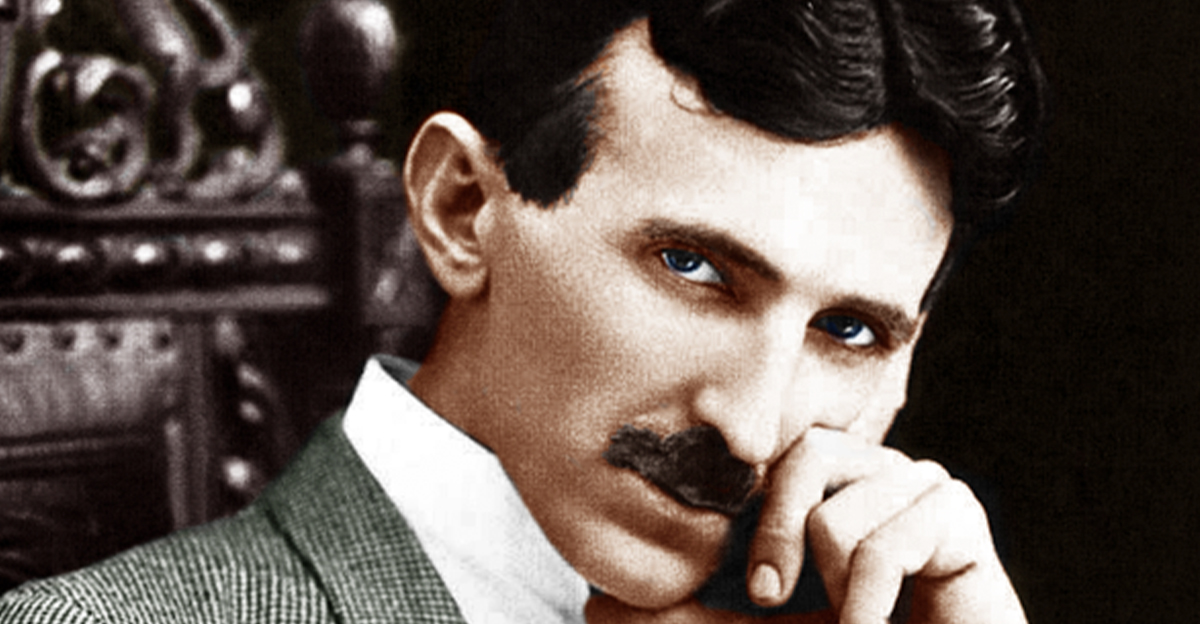 A colored photograph image of Nikola Tesla (1856-1943) at age 40.