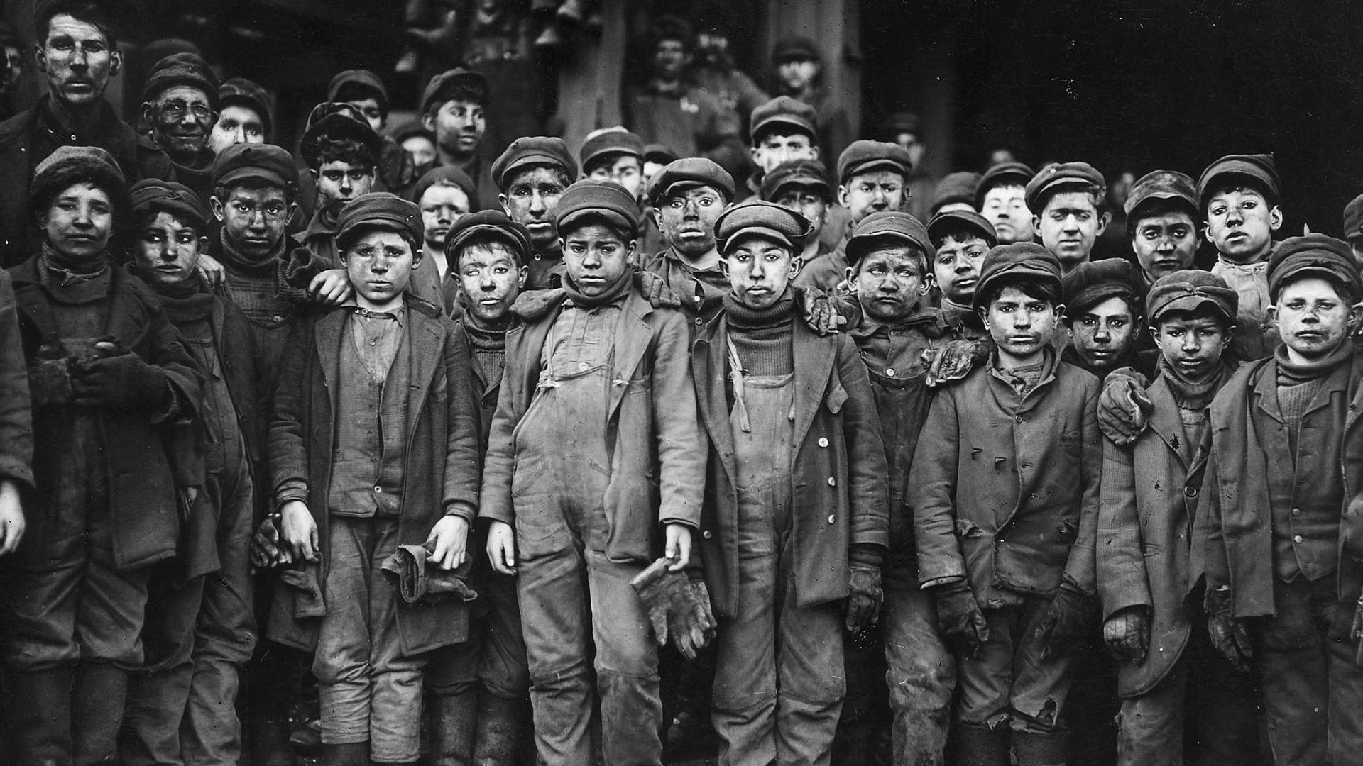 Breaker boys: child workers who broke down coal at a mine in South Pittston, Pennsylvania, United States in the early 20th century
